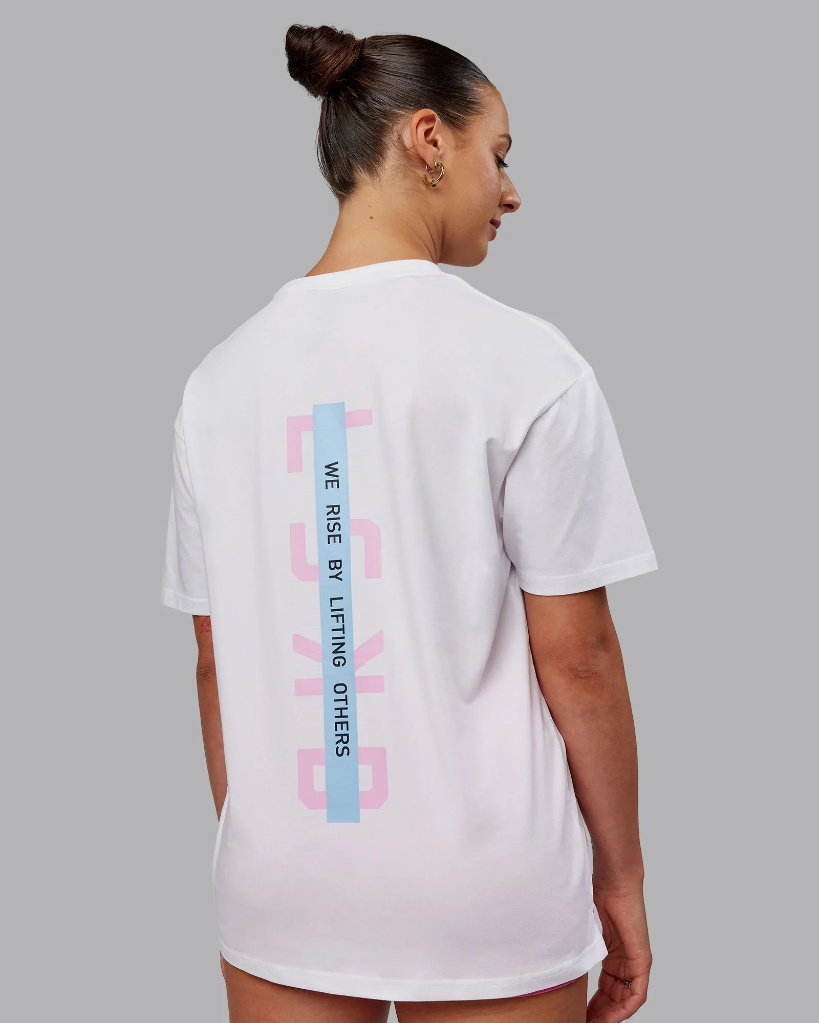 Unisex Strike Through FLXCotton Tee Oversize - White-Bubblegum sold by LSKD product image thumbnail 2