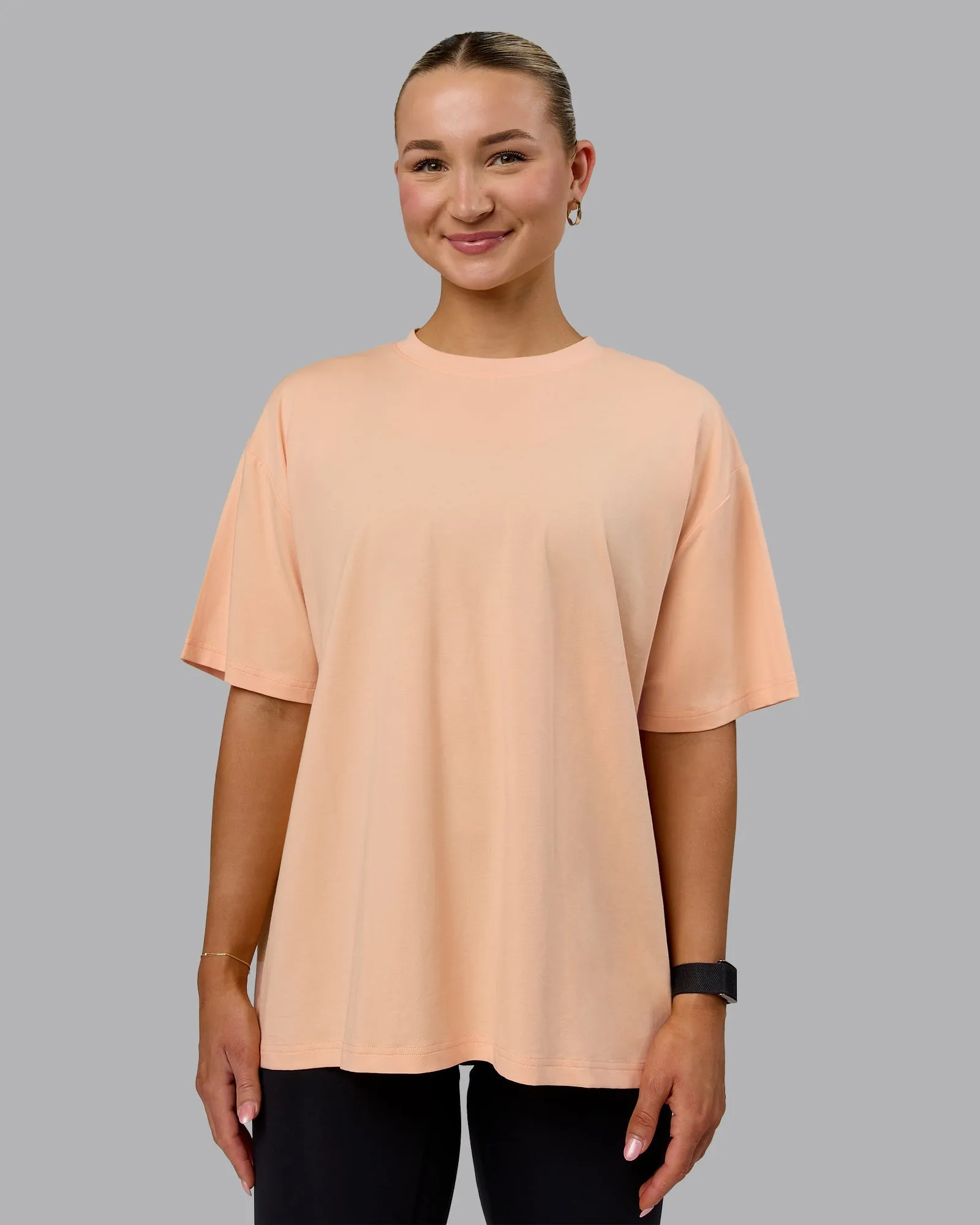 Go-To Set The Standard FLXCotton Oversized Tee - Peach Fuzz -White sold by LSKD