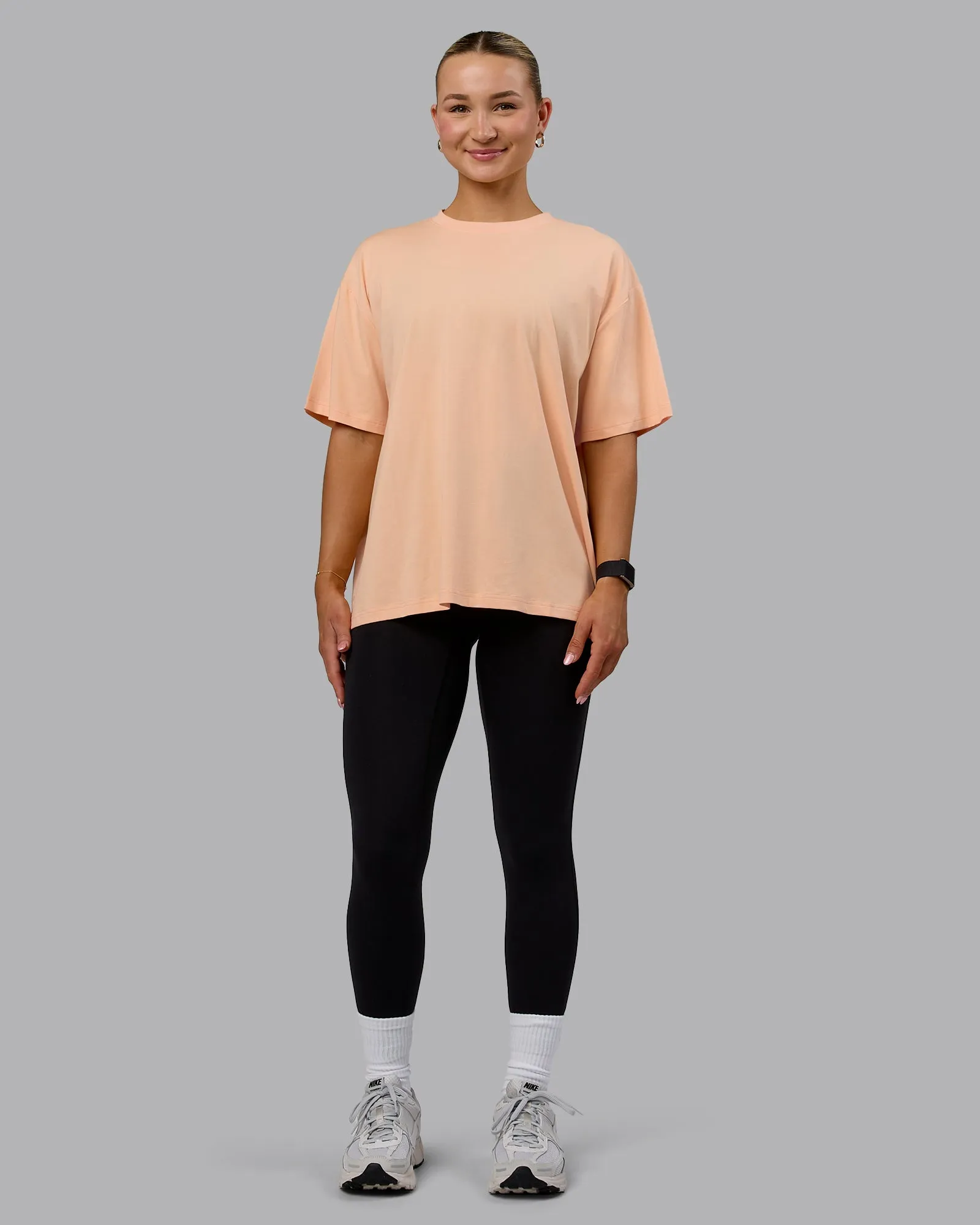 Go-To Set The Standard FLXCotton Oversized Tee - Peach Fuzz -White sold by LSKD product image thumbnail 4