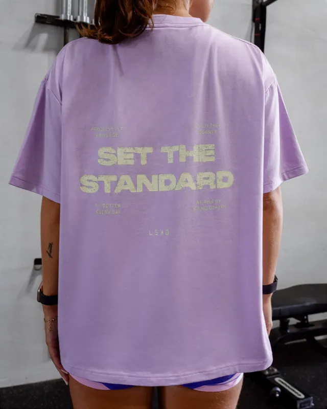 Go-To Set The Standard FLXCotton Oversized Tee - Pale Lilac-Elfin Yellow sold by LSKD