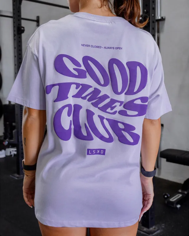 Unisex Good Times Heavyweight Tee Oversize - Purple Heather-Purple Swirl sold by LSKD