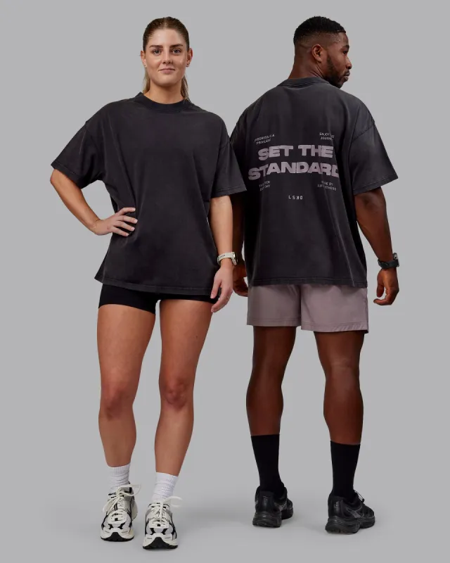 Washed Set The Standard Heavyweight Oversized Tee - Black-Greyish Purple sold by LSKD