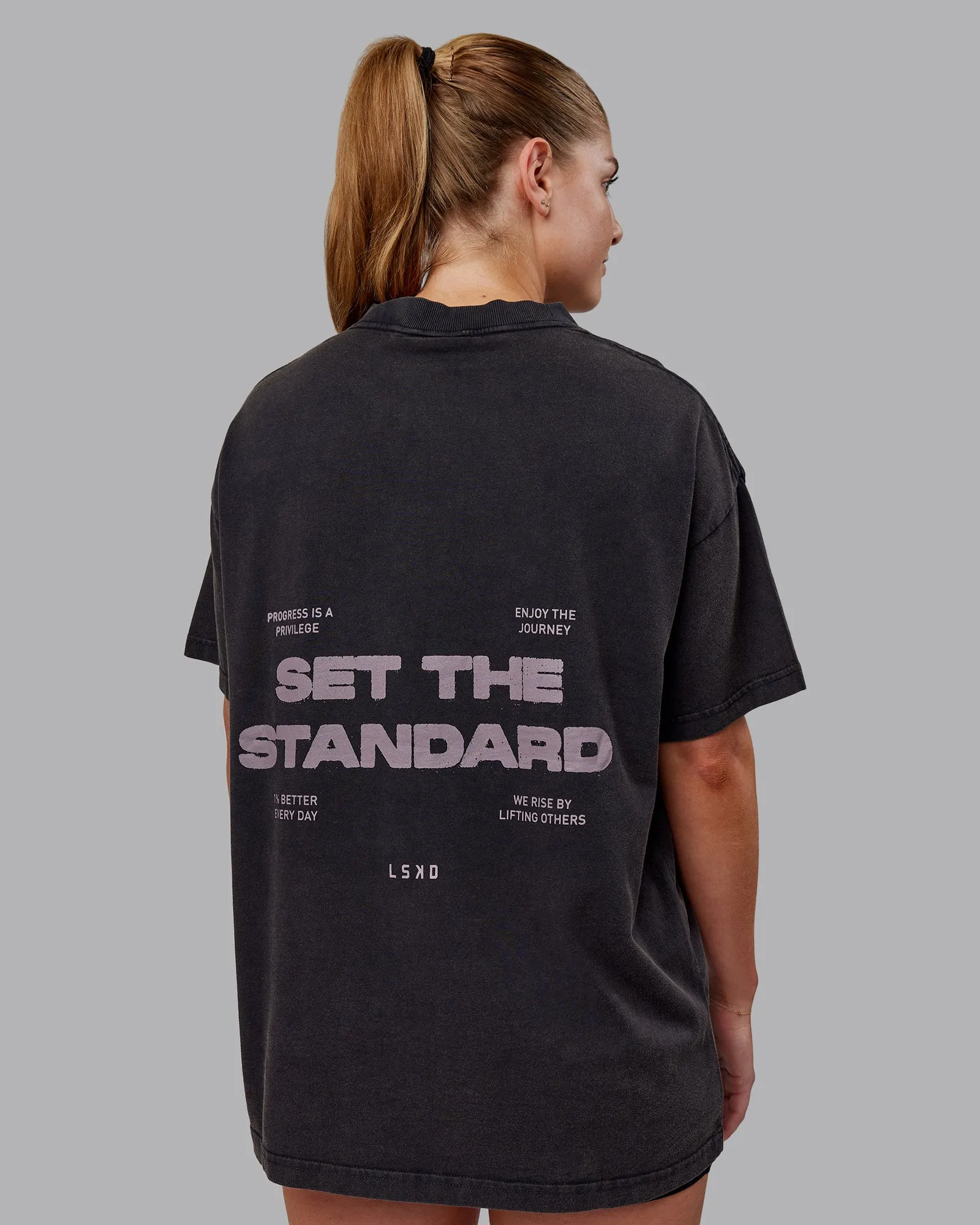 Washed Set The Standard Heavyweight Oversized Tee - Black-Greyish Purple sold by LSKD product image thumbnail 3