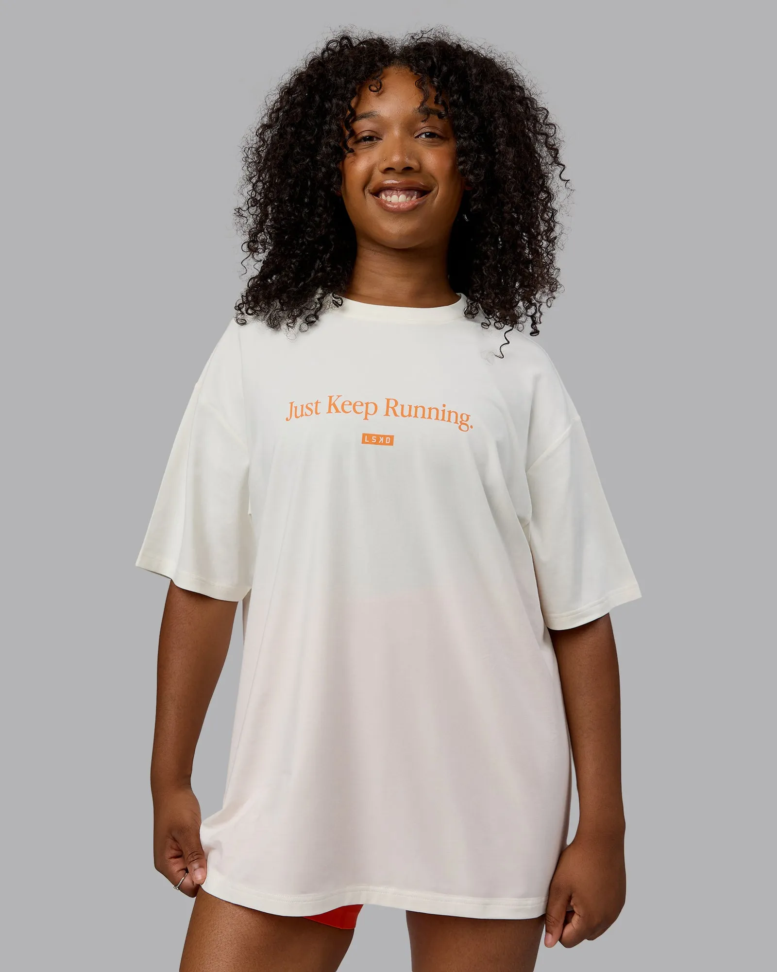 Just Keep Running FLXCotton Tee Oversize - Off White-Vibrant Orange sold by LSKD product image thumbnail 2