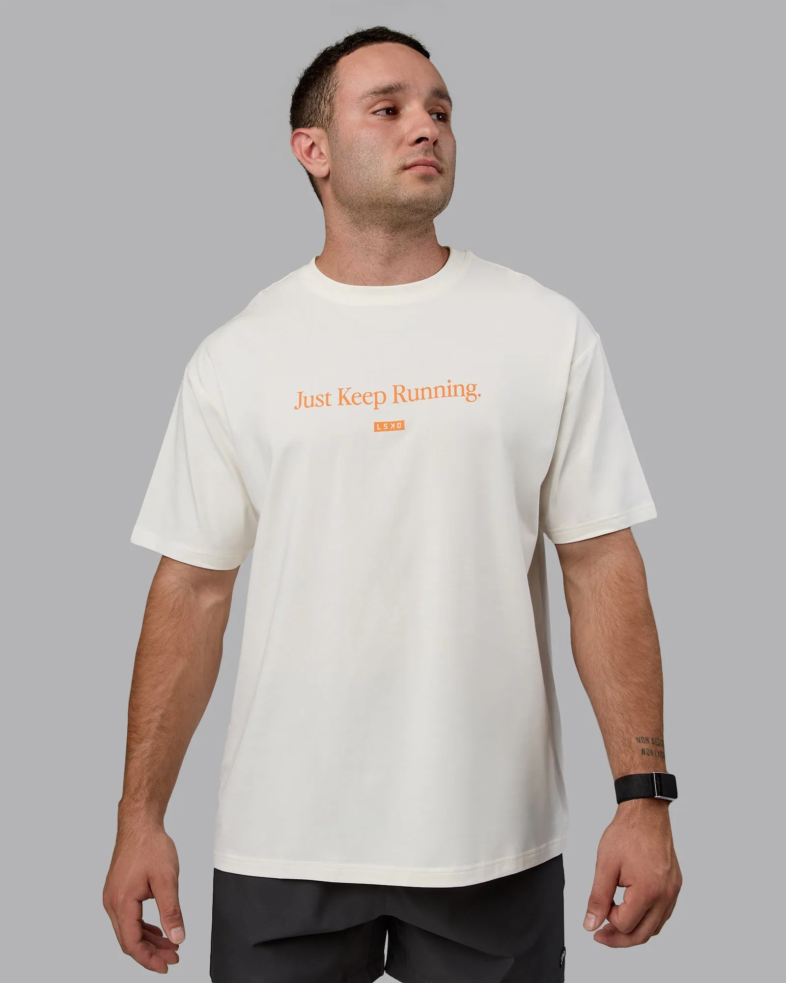 Just Keep Running FLXCotton Tee Oversize - Off White-Vibrant Orange sold by LSKD product image thumbnail 4