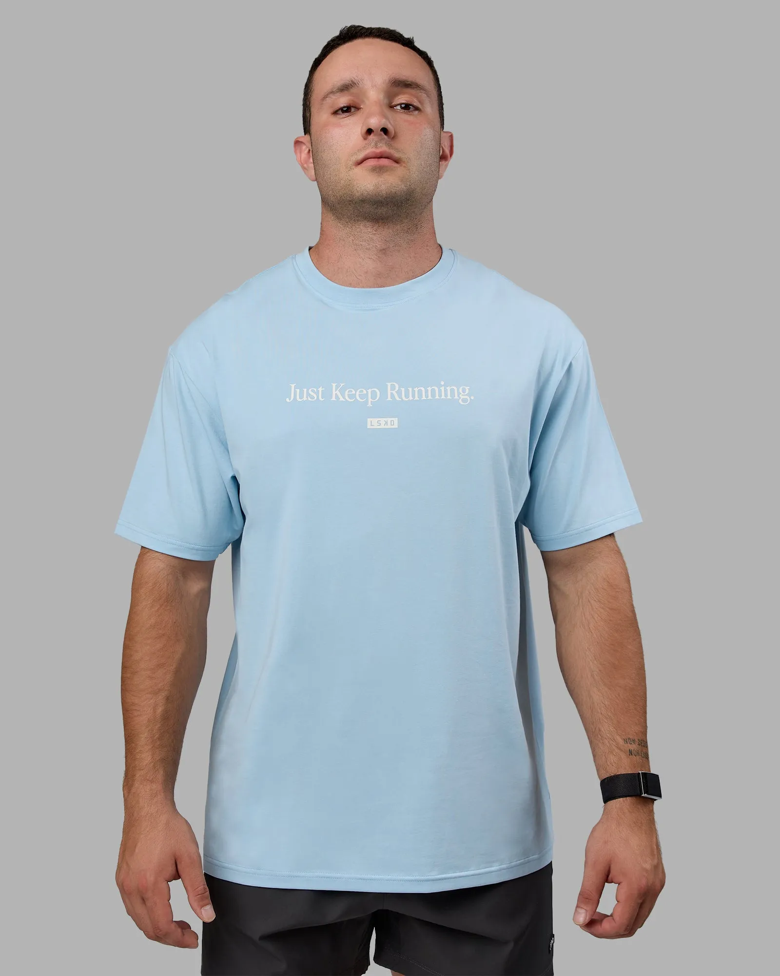 Just Keep Running FLXCotton Tee Oversize - Glacial Blue-Off White sold by LSKD product image thumbnail 2