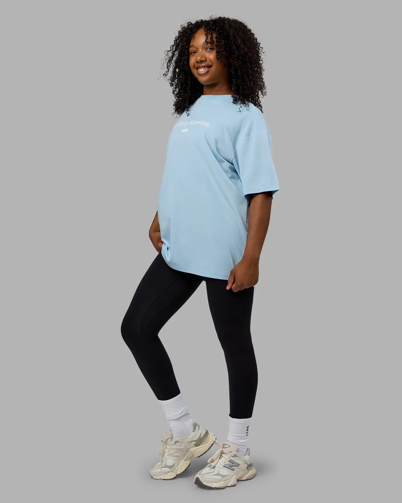 Just Keep Running FLXCotton Tee Oversize - Glacial Blue-Off White sold by LSKD product image thumbnail 3