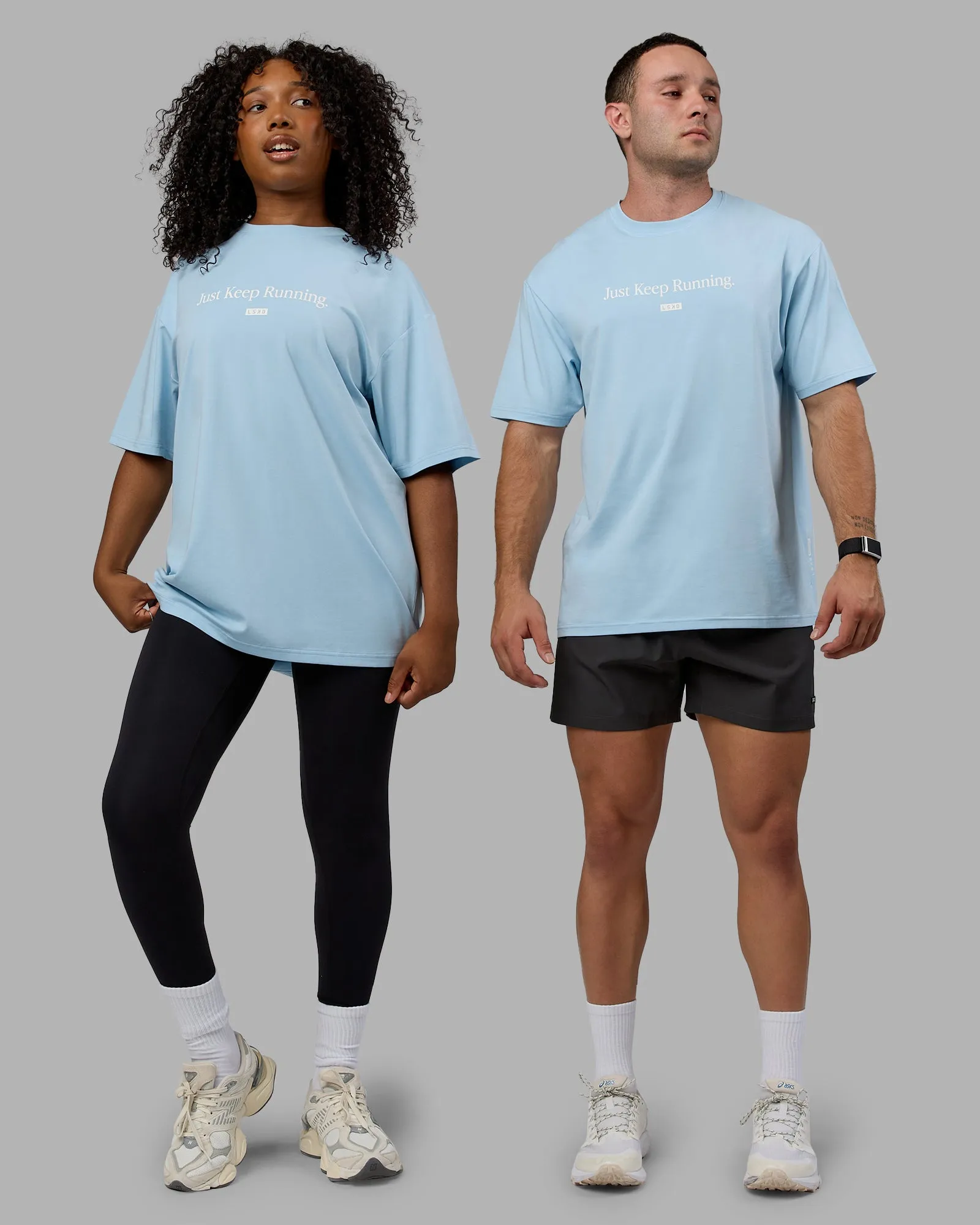 Just Keep Running FLXCotton Tee Oversize - Glacial Blue-Off White sold by LSKD