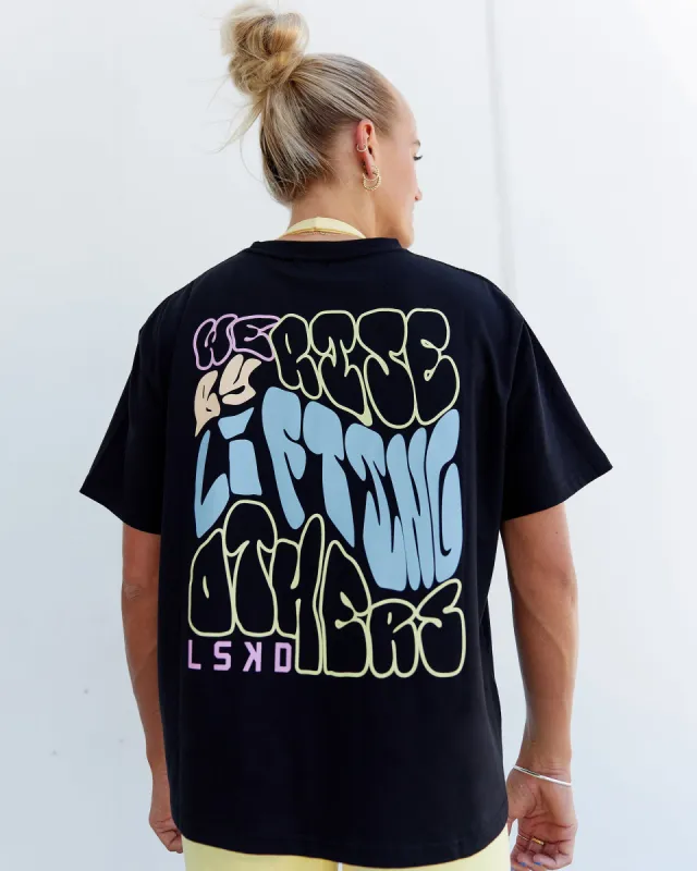 Go-To We Rise FLXCotton Oversized Tee - Black-Glacial Blue sold by LSKD
