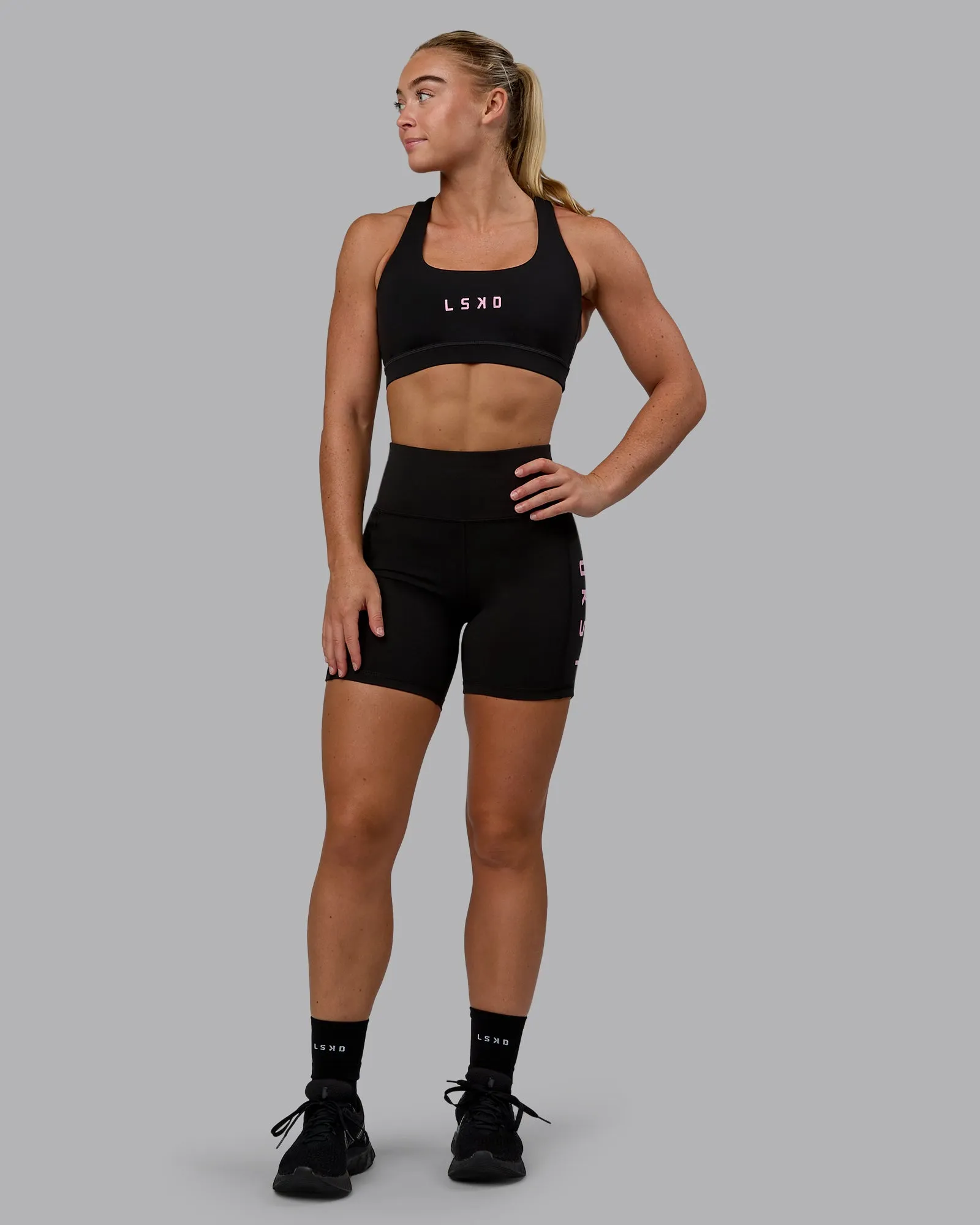 Rep Sports Bra - Black-Bubblegum sold by LSKD product image thumbnail 5