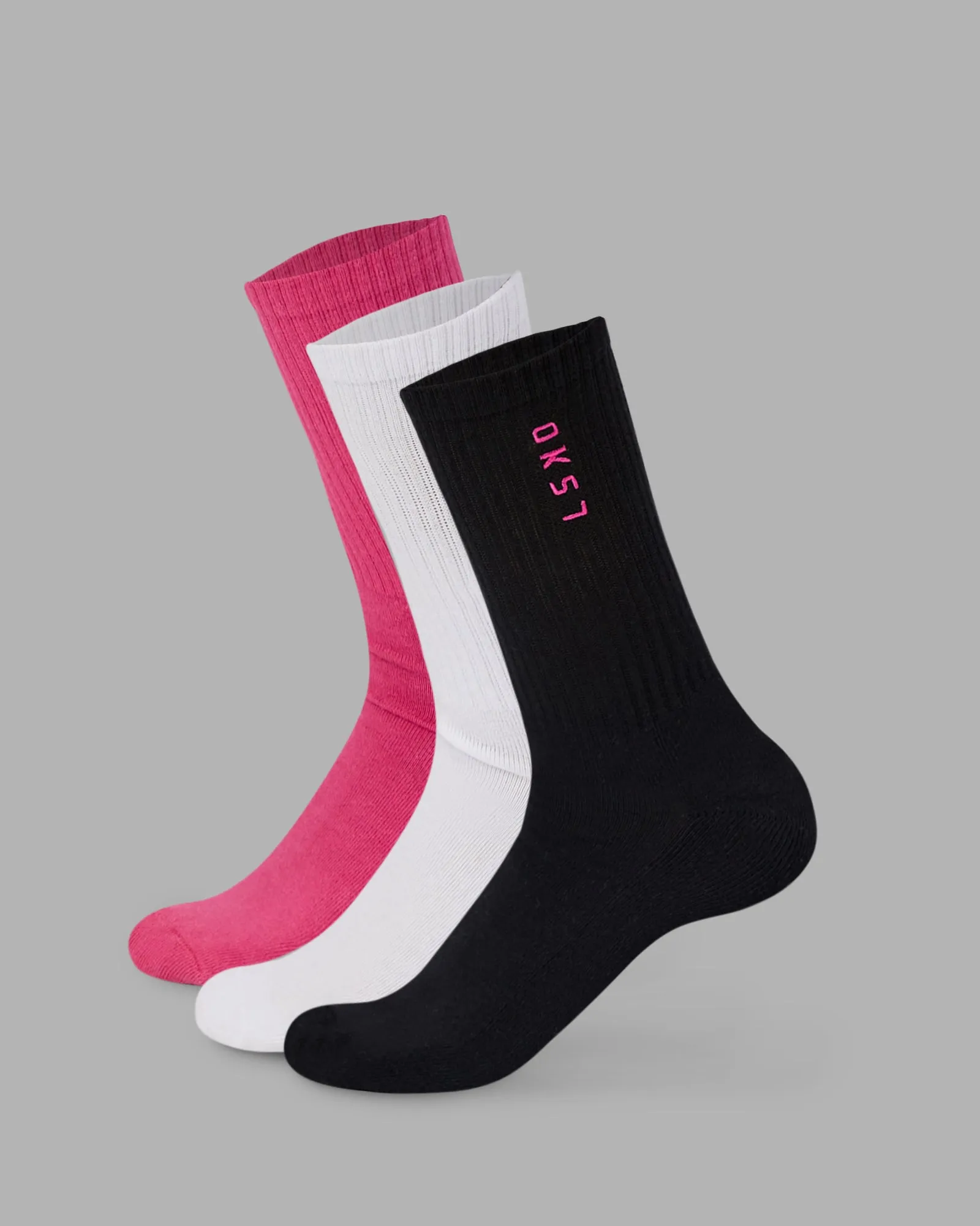 Signal Crew Socks 3 Pack - White-Black-Berry Pink sold by LSKD