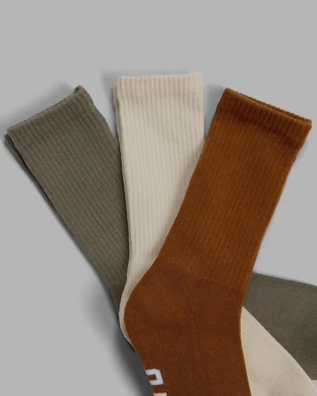 Essential 3 Pack Crew Socks - Khaki/Cream/Red sold by LSKD