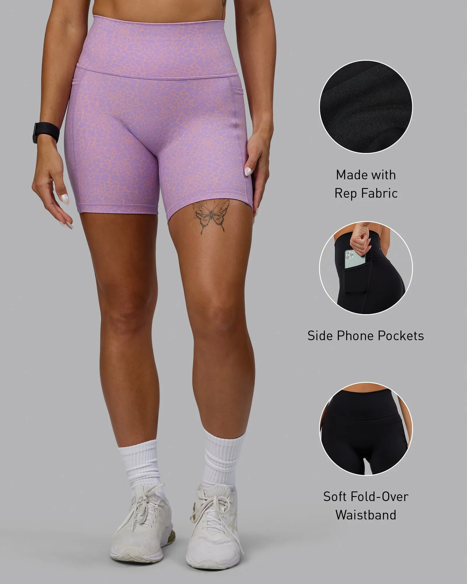 Fusion Mid Short Tight with Pockets - Pale Lilac Vitality Print sold by LSKD product image thumbnail 2