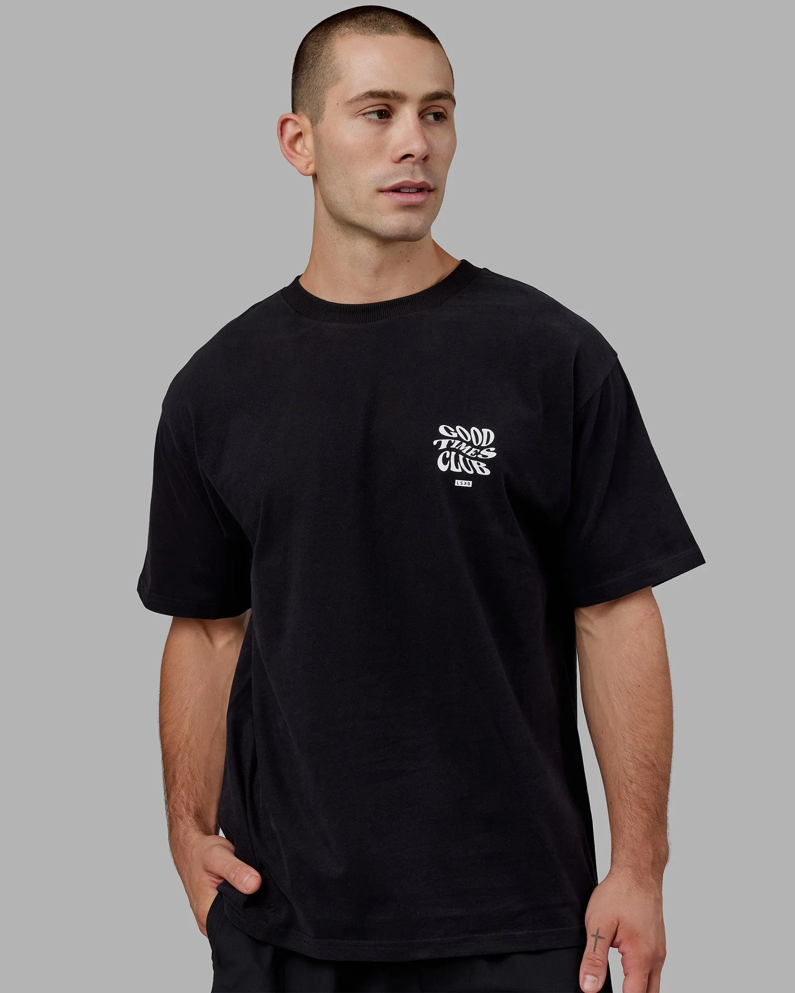 Unisex Good Times Heavyweight Tee Oversize - Black-White sold by LSKD product image thumbnail 4