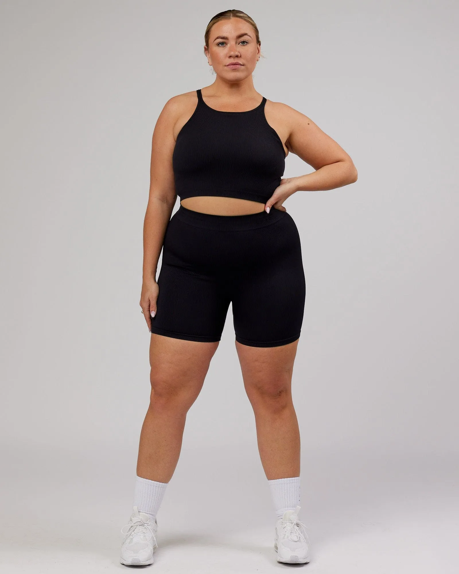 Minimal Ribbed Seamless Shorts - Black sold by LSKD product image thumbnail 4
