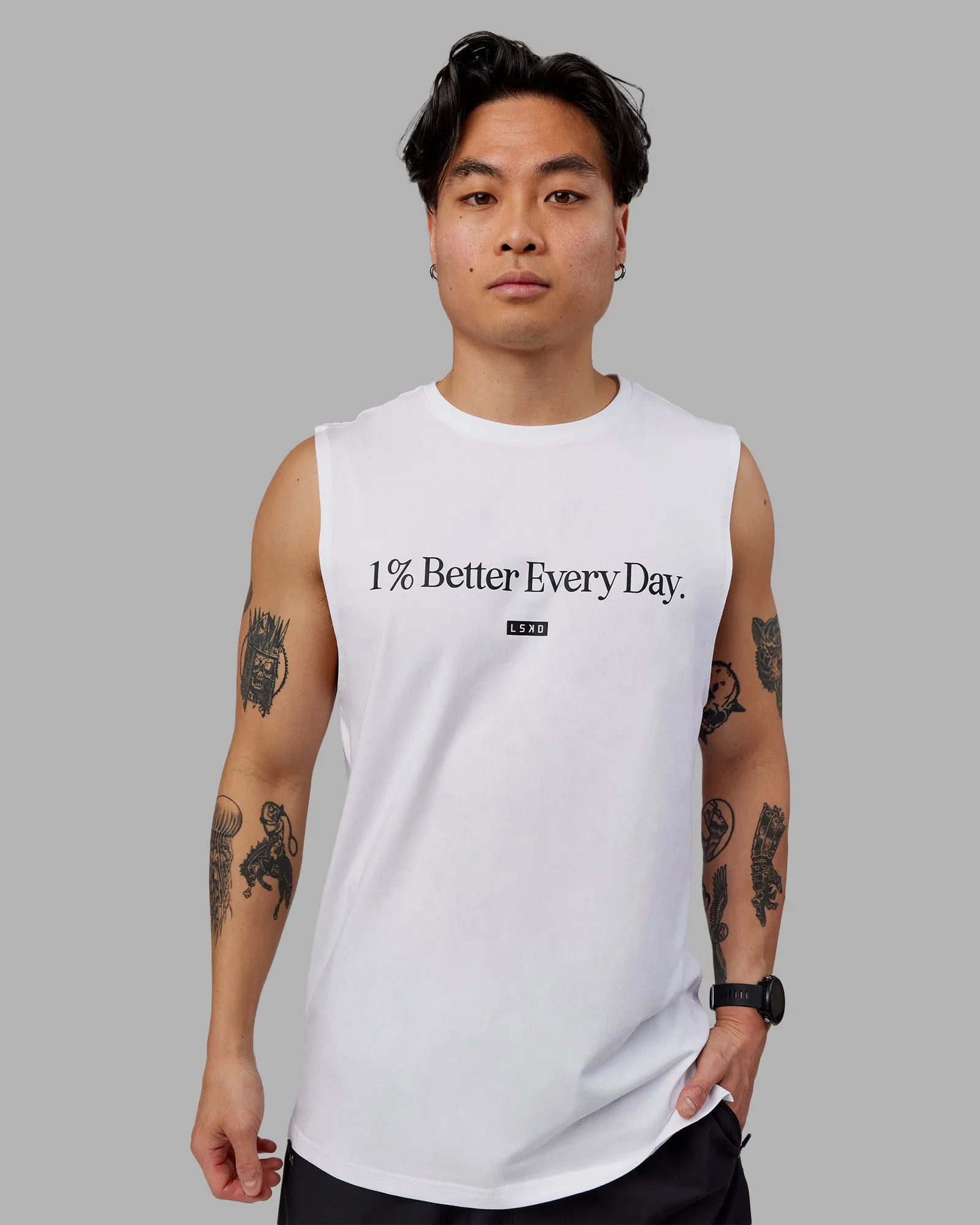 1% Better FLXCotton Training Fit Tank - White-Black sold by LSKD