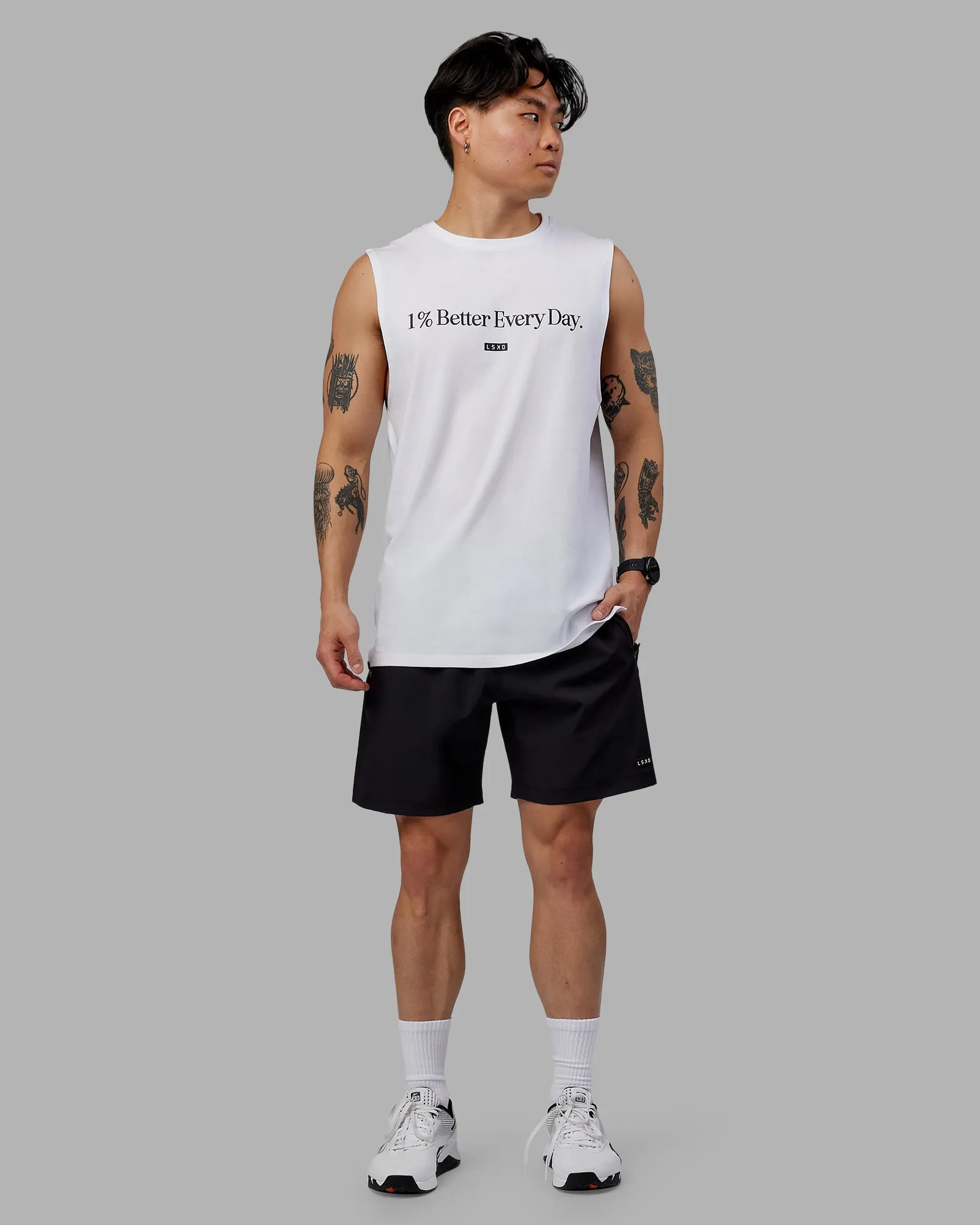 1% Better FLXCotton Training Fit Tank - White-Black sold by LSKD product image thumbnail 2