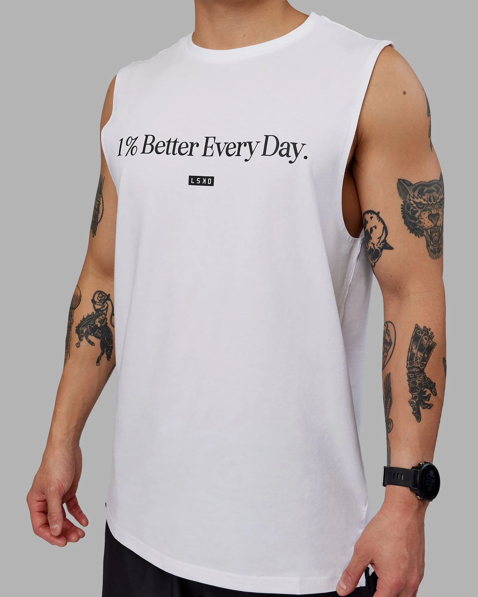 1% Better FLXCotton Training Fit Tank - White-Black sold by LSKD product image thumbnail 3