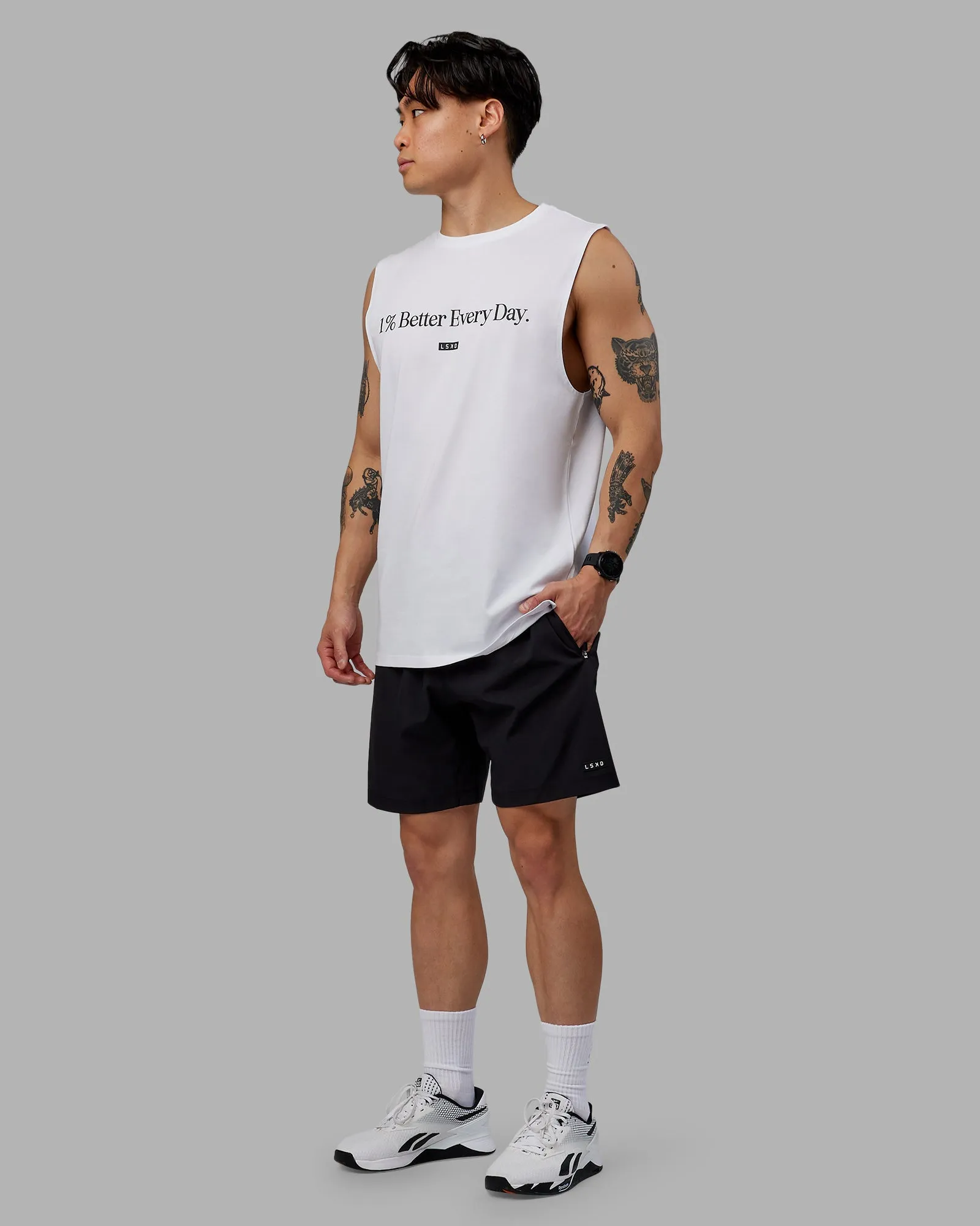 1% Better FLXCotton Training Fit Tank - White-Black sold by LSKD product image thumbnail 5