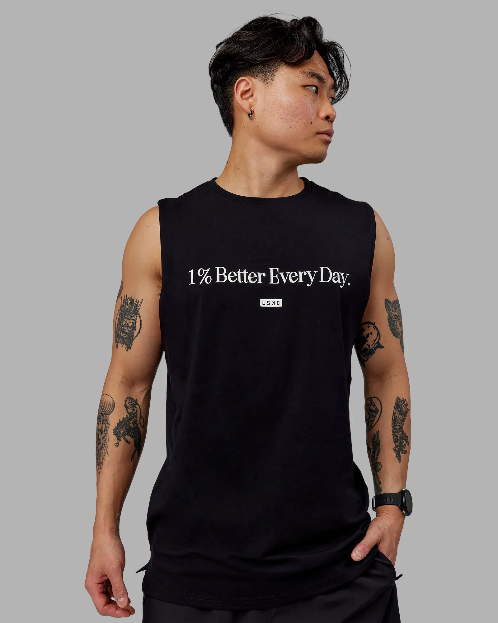 1% Better FLXCotton Training Fit Tank - Black-White sold by LSKD product image thumbnail 2