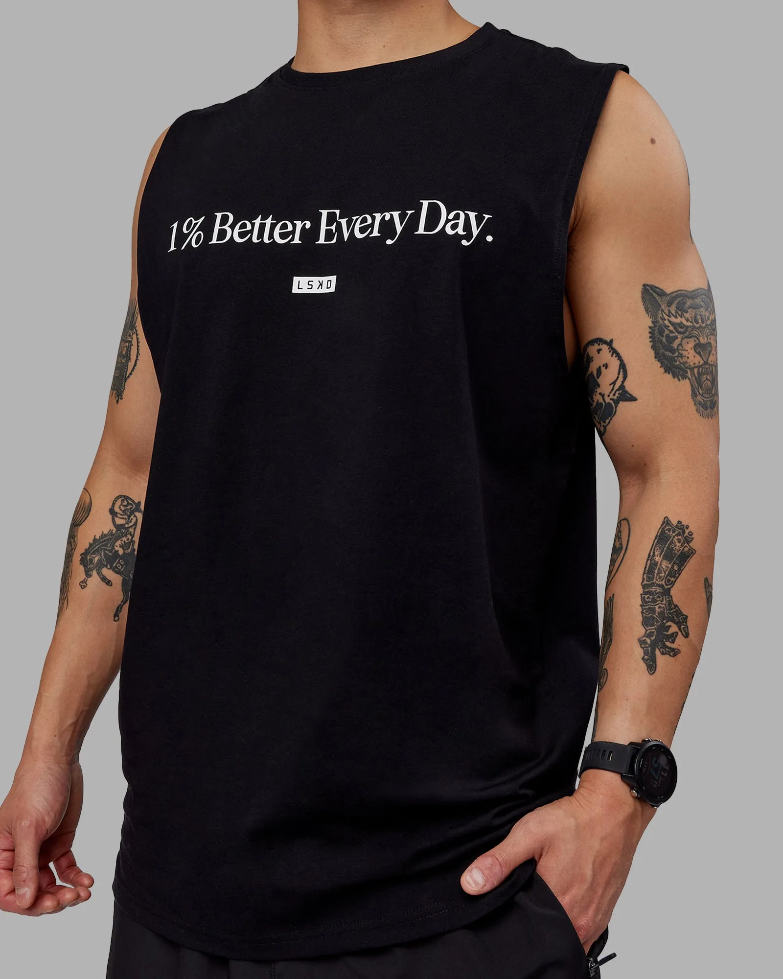 1% Better FLXCotton Training Fit Tank - Black-White sold by LSKD product image thumbnail 4