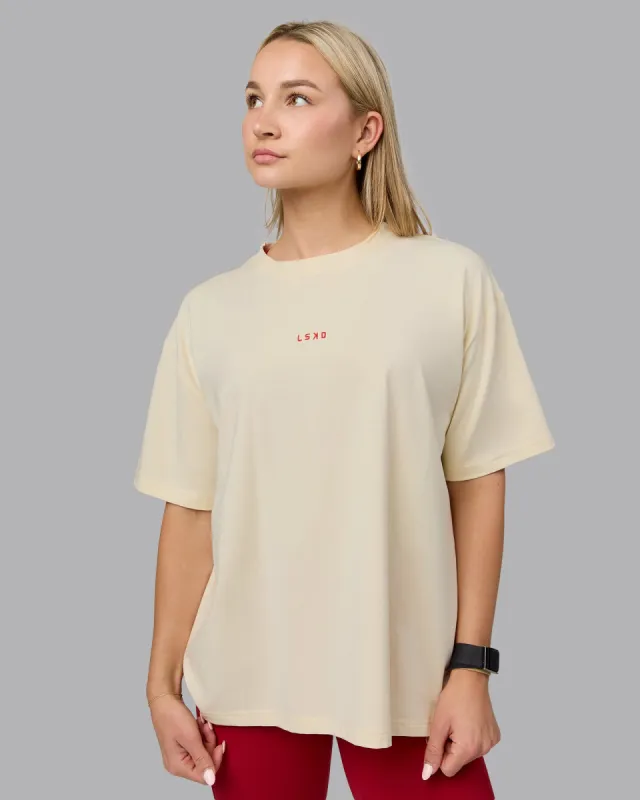 Go-To FLXCotton Oversized Tee - Ivory-Cherry Red sold by LSKD