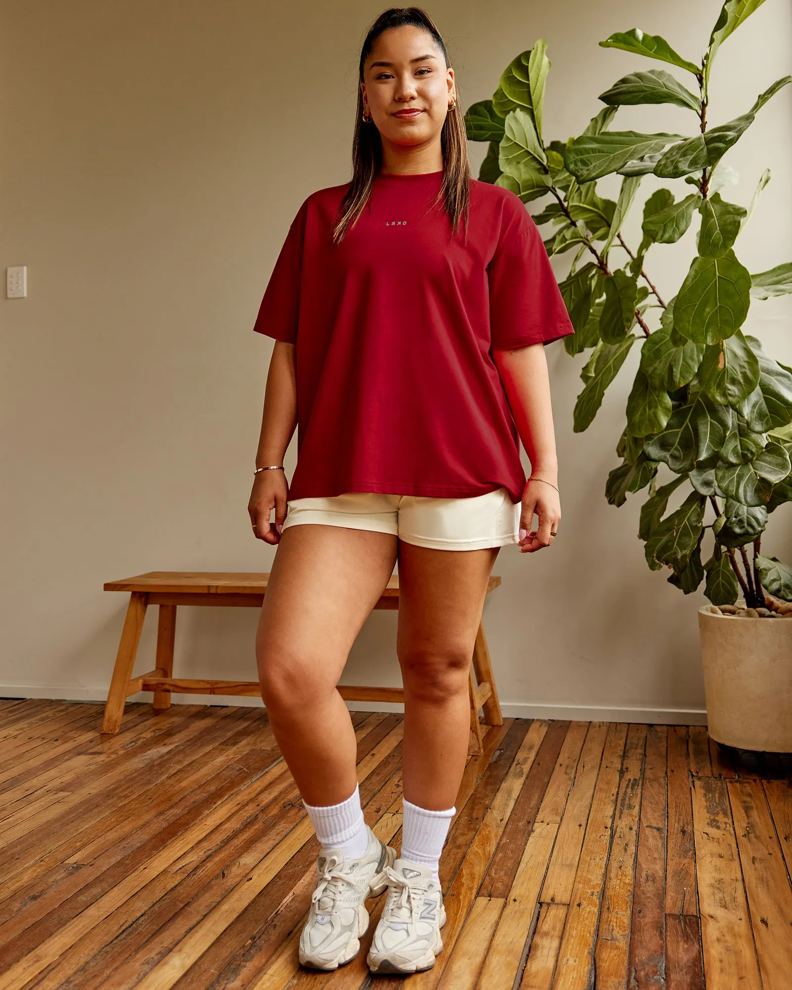 Go-To FLXCotton Oversized Tee - Cherry Red-Ivory sold by LSKD