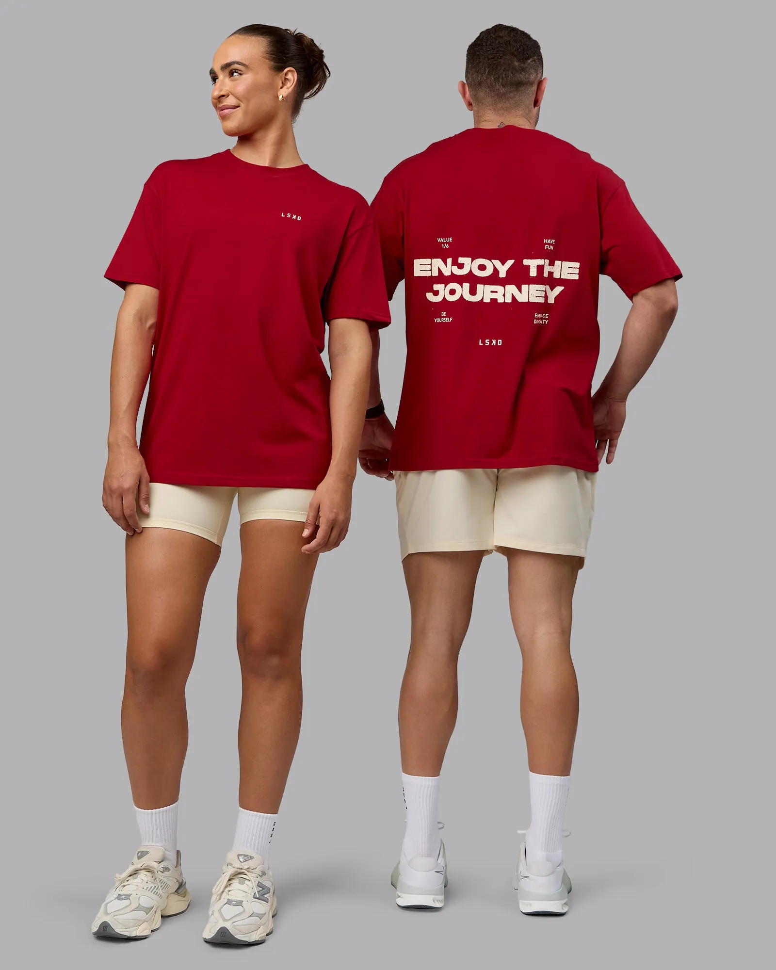 Enjoy the Journey Value Series FLXCotton Tee Oversize - Cherry Red-Ivory sold by LSKD