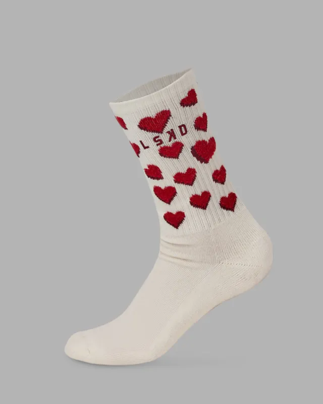 Cupid Crew Sock - Off White-Cherry Red sold by LSKD