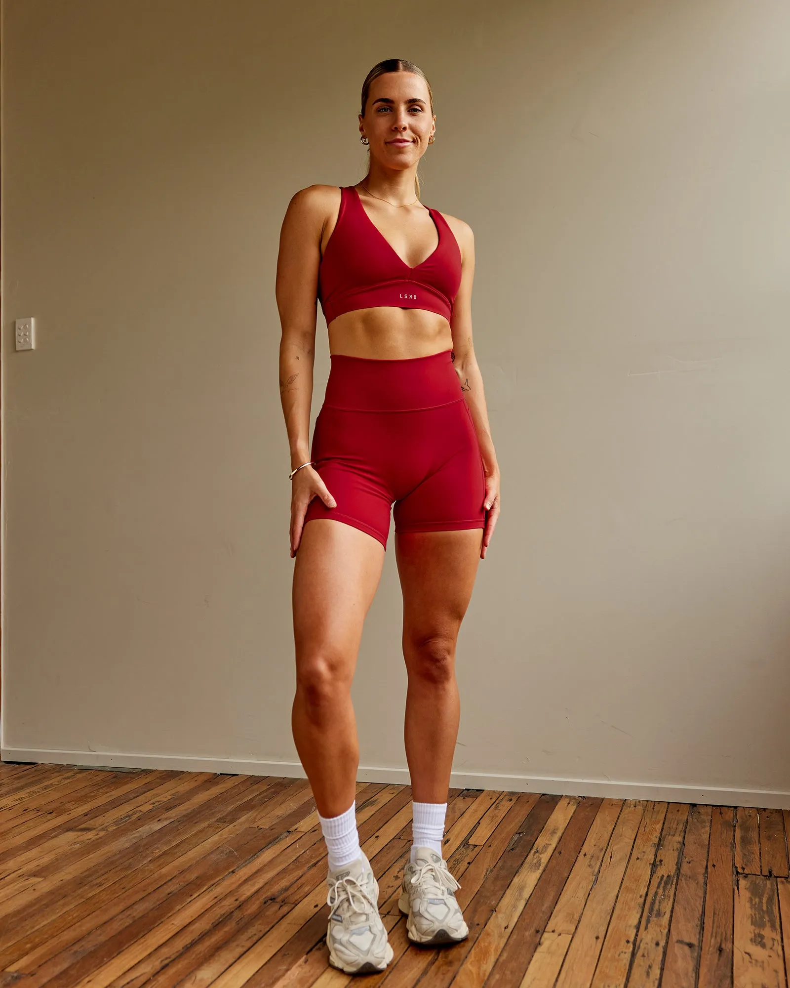 Fusion Mid Short Tight With Pockets - Cherry Red sold by LSKD