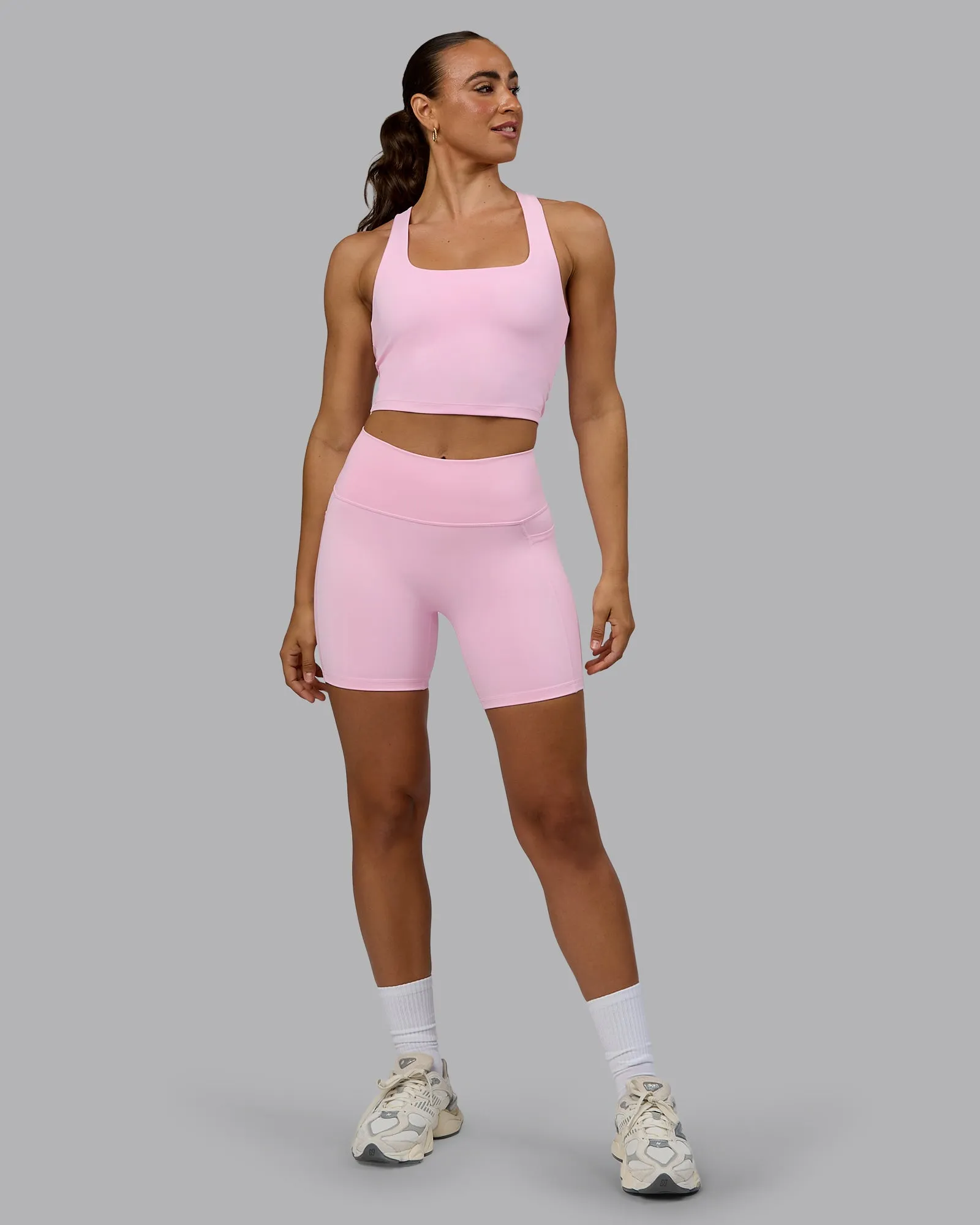 Fusion Mid Short Tight With Pockets - Pale Pink sold by LSKD product image thumbnail 3