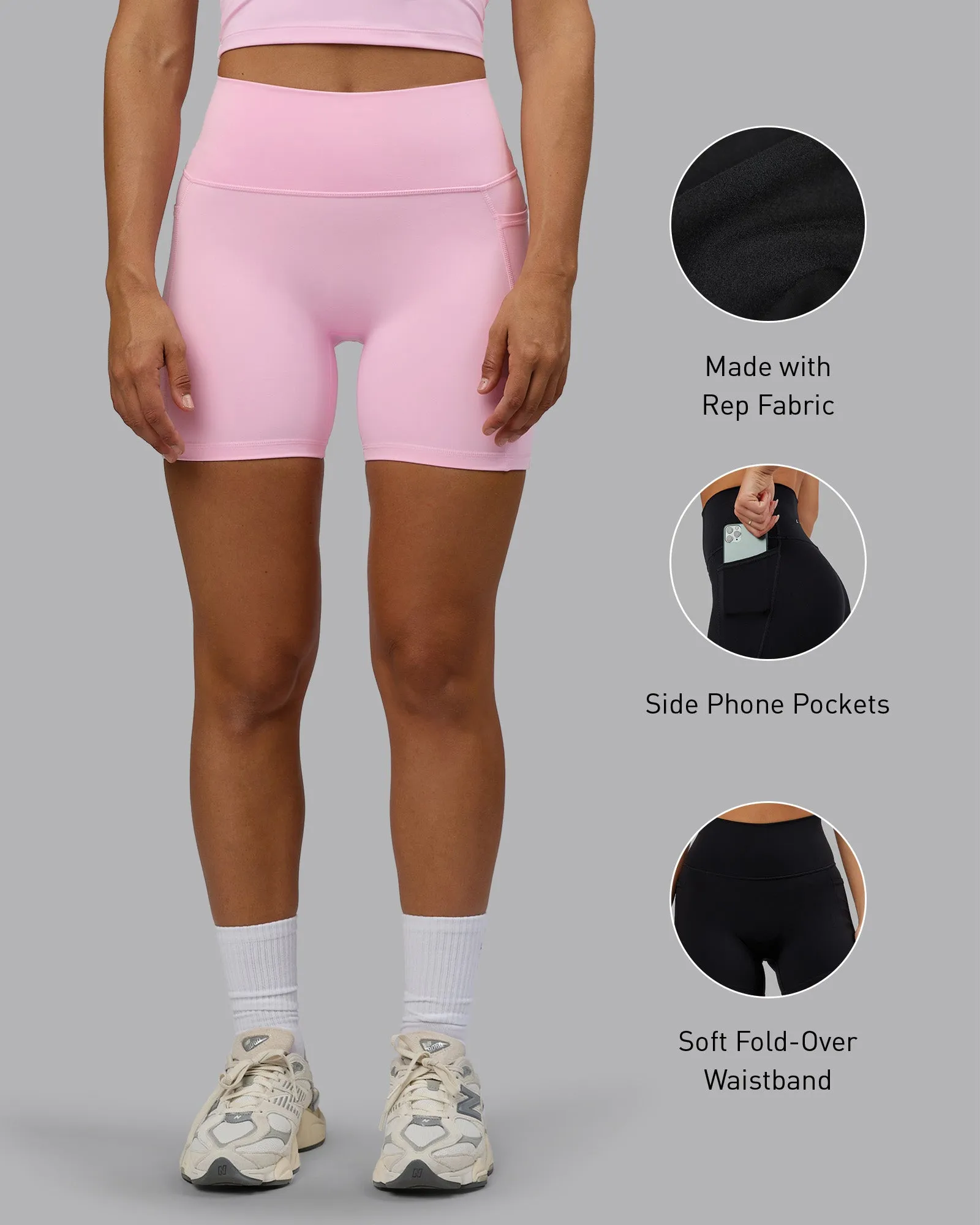 Fusion Mid Short Tight With Pockets - Pale Pink sold by LSKD product image thumbnail 2
