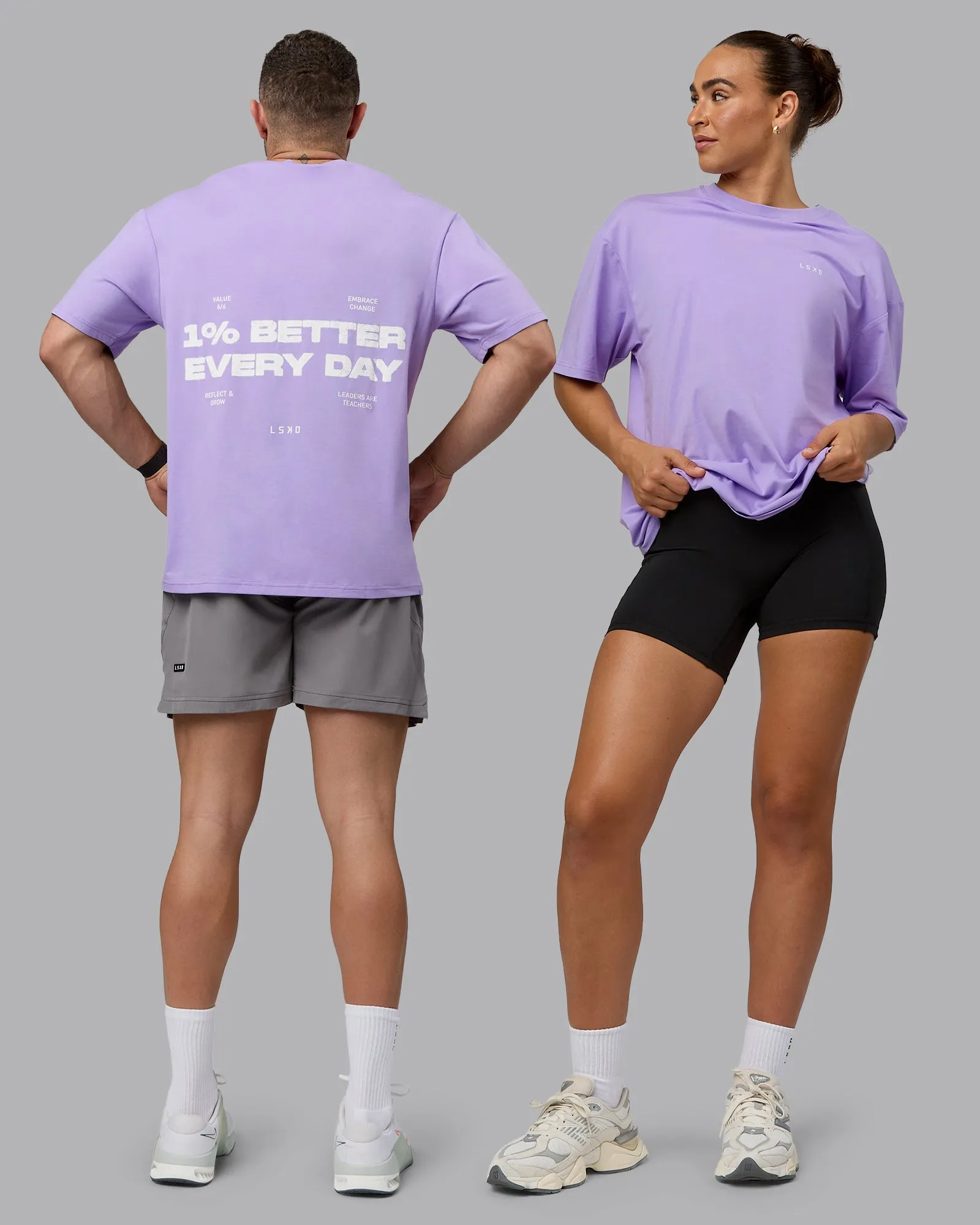 1% Better Value Series FLXCotton Tee Oversize - Pale Lilac-White sold by LSKD