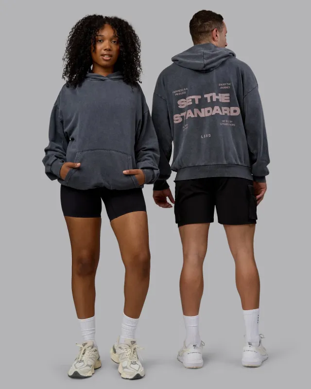 Set the Standard Washed Oversized Hoodie - Black-Greyish Purple sold by LSKD