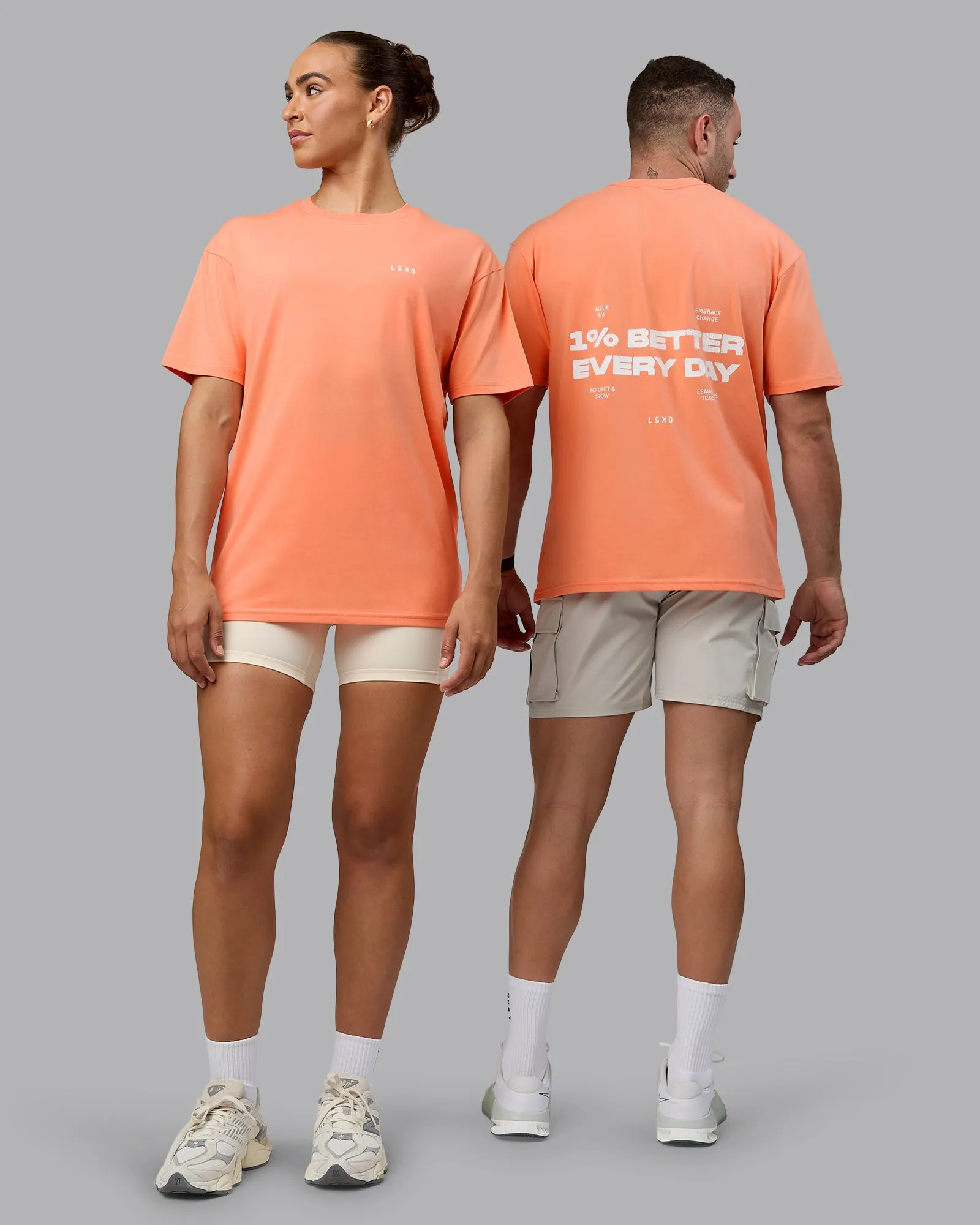 1% Better Value Series FLXCotton Tee Oversize - Mellow Peach-White sold by LSKD