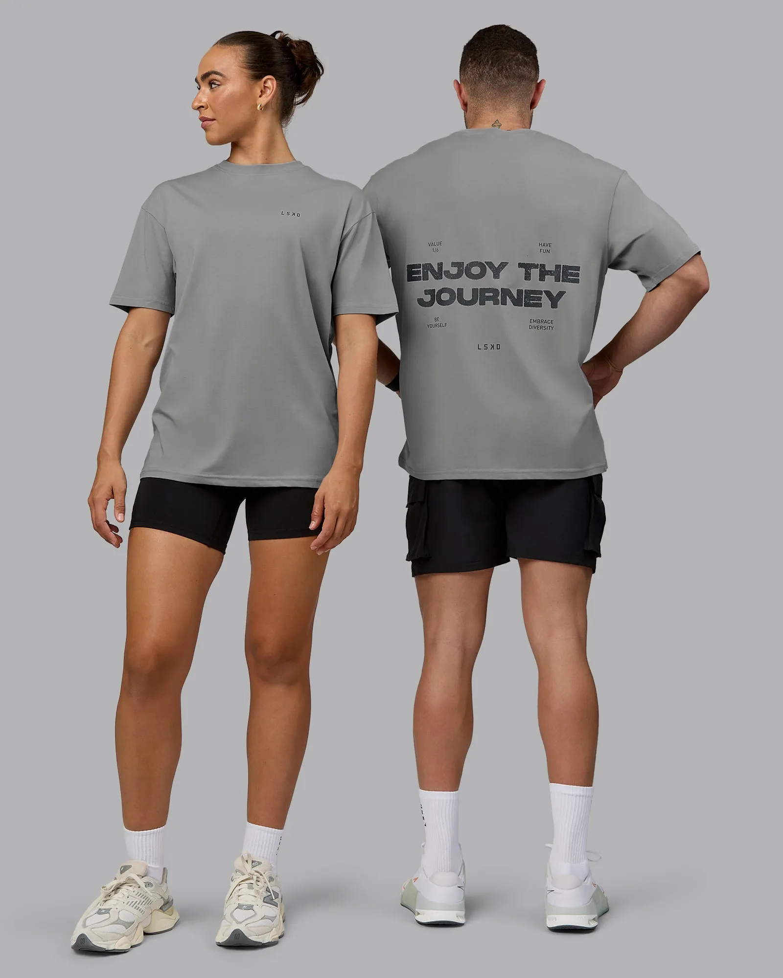 Unisex Enjoy the Journey Value Series FLXCotton Tee Oversize - Circular Grey-Pirate Black sold by LSKD