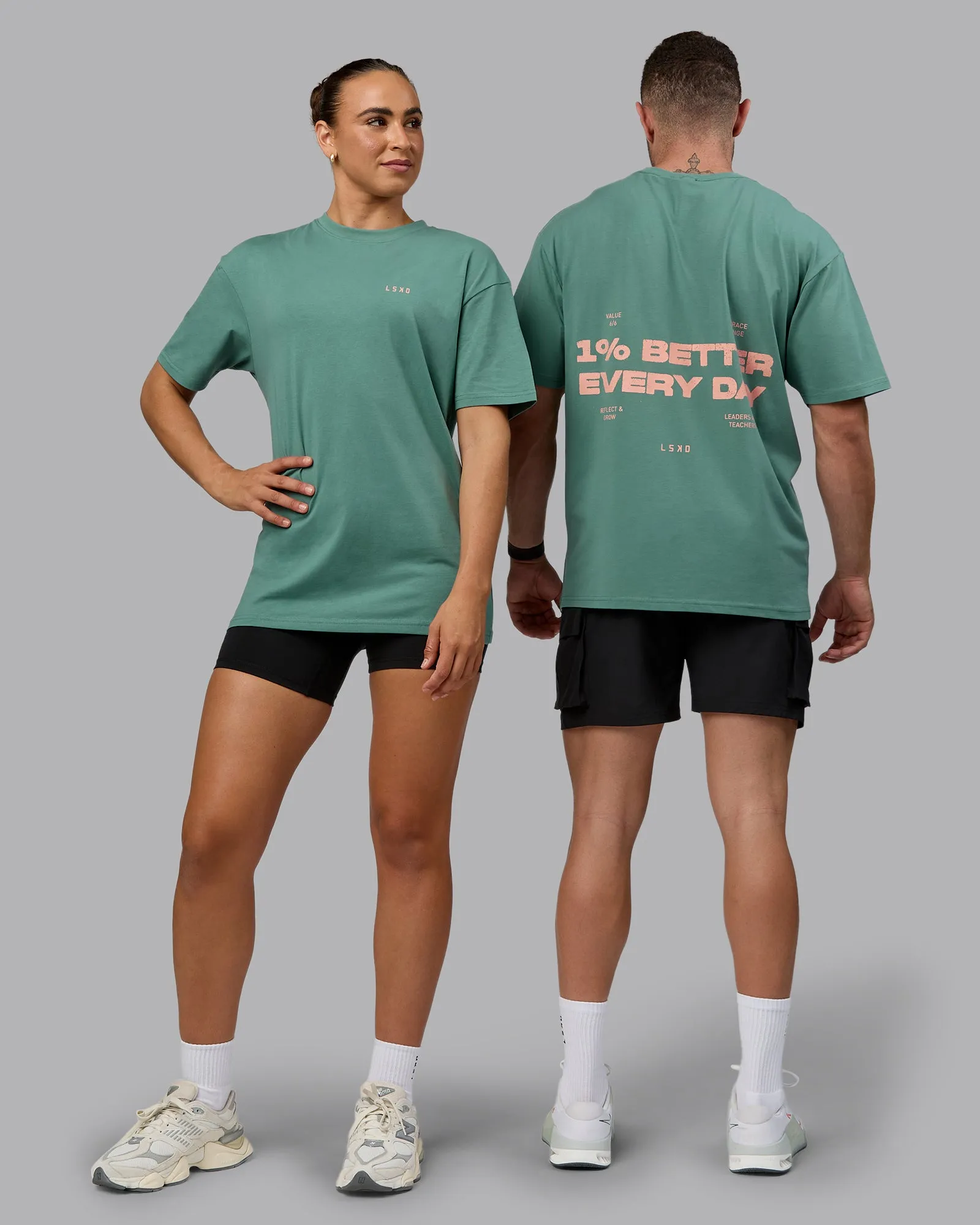 1% Better Value Series FLXCotton Tee Oversize - Sagebrush-Mellow Peach sold by LSKD