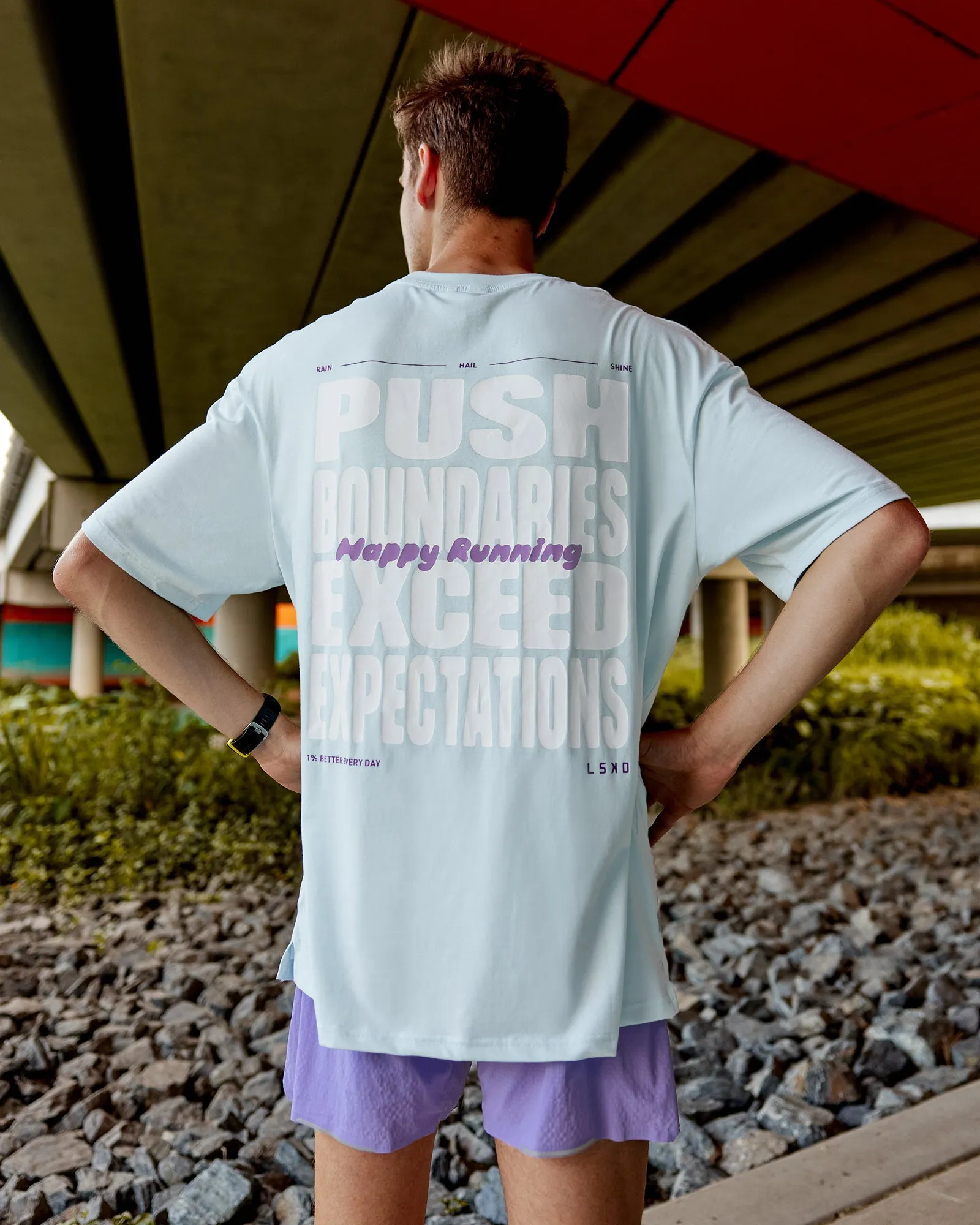 Push Boundaries FLXCotton Oversized Tee - Light Cyan-White sold by LSKD