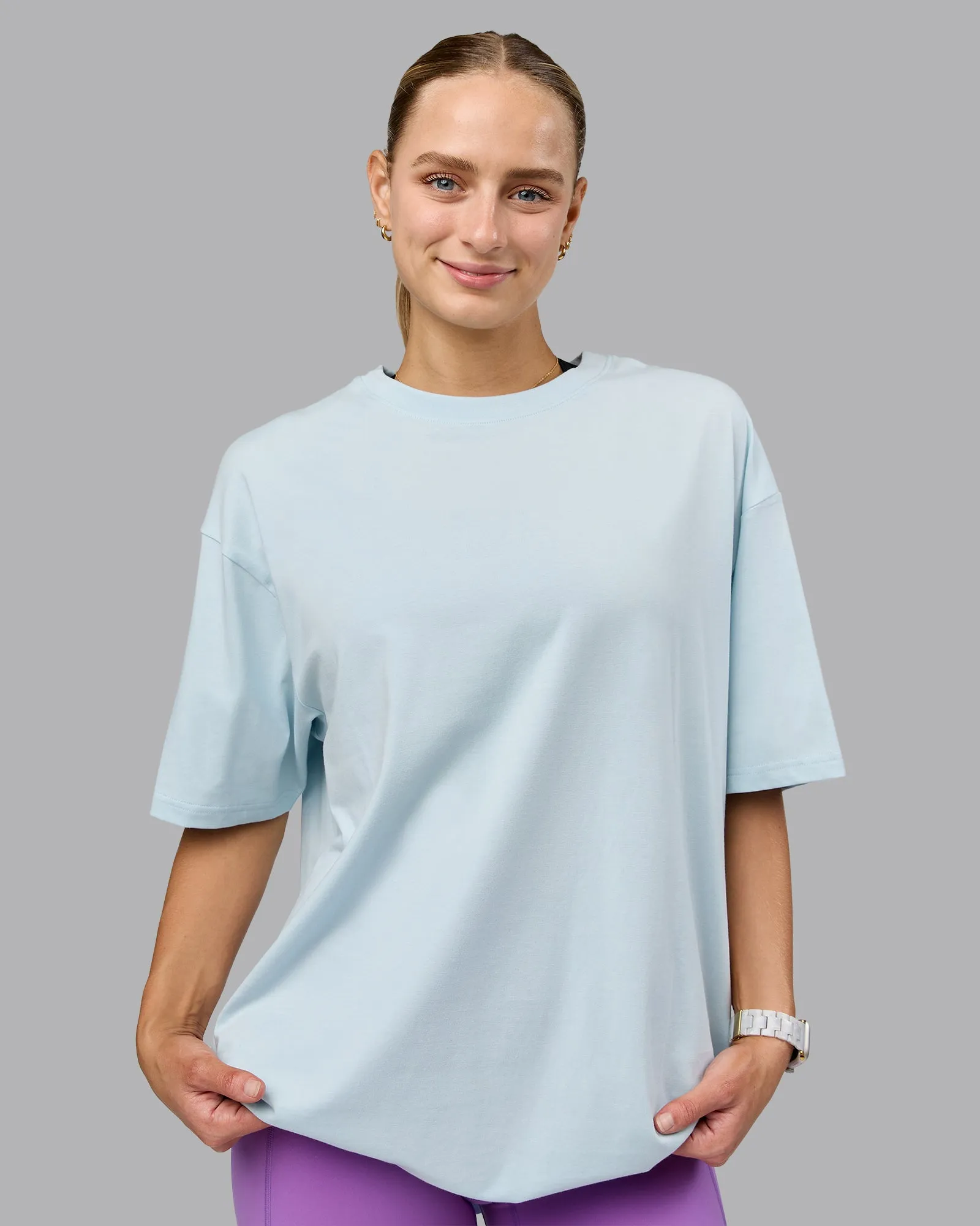 Push Boundaries FLXCotton Oversized Tee - Light Cyan-White sold by LSKD product image thumbnail 5