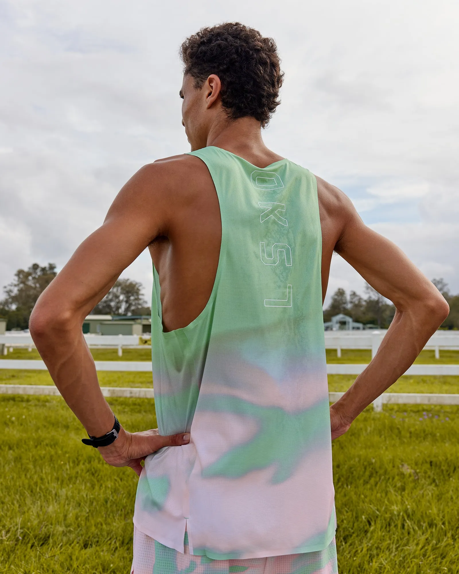 Race Day Performance Tank - Dash Green-Pink sold by LSKD product image thumbnail 3