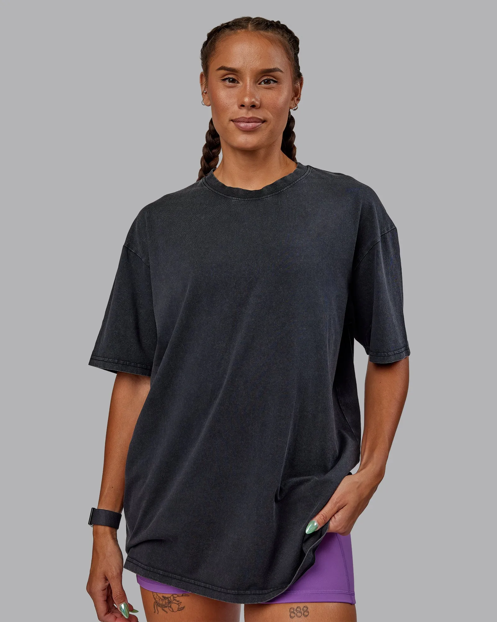 Unisex WZA25 Washed FLXCotton Tee Oversize - Black-Amethyst sold by LSKD product image thumbnail 3