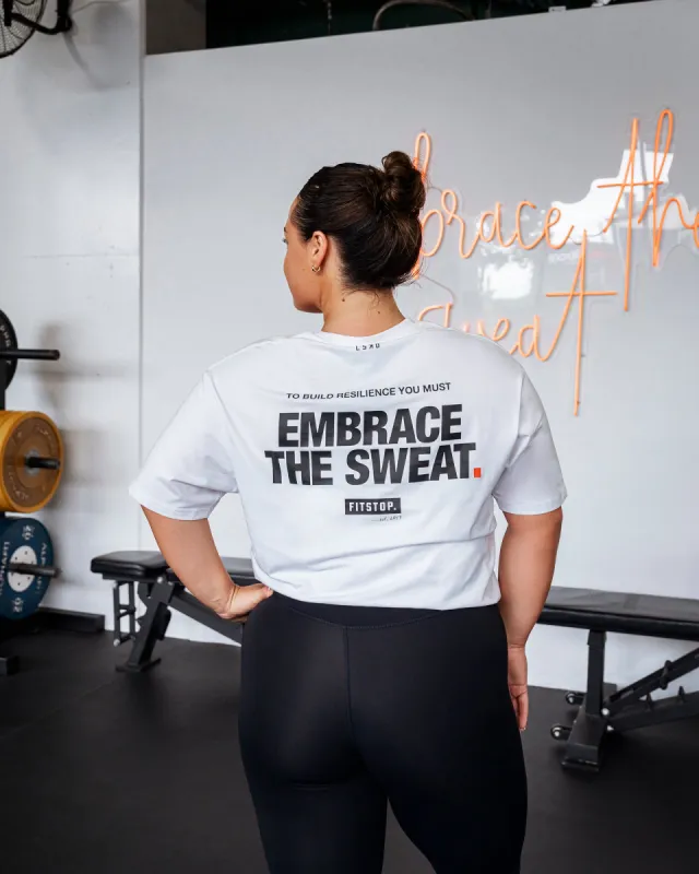 Fitstop Embrace the Sweat FLXCotton Oversized Tee - White-Black sold by LSKD