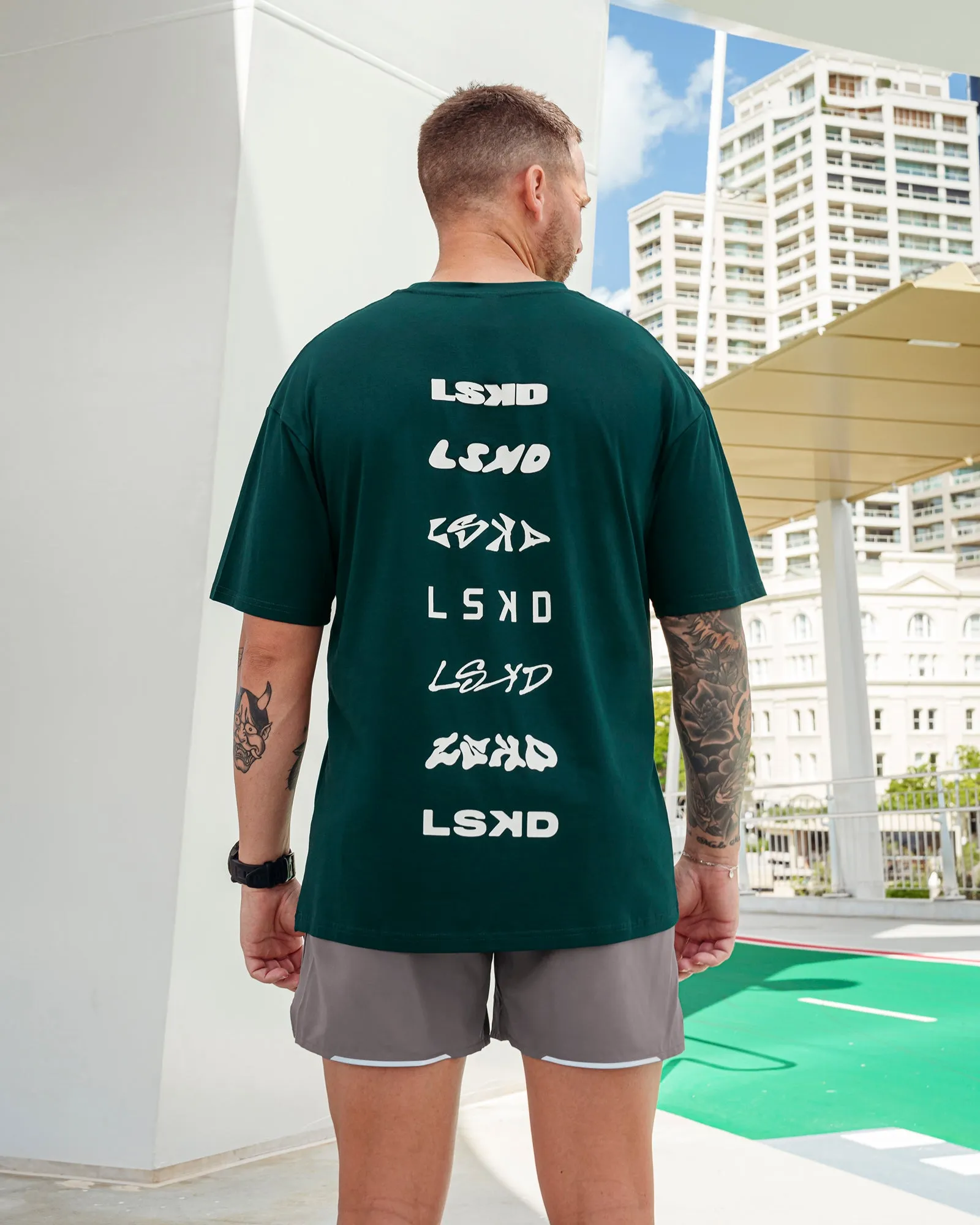 Variation FLXCotton Oversized Tee - Dark Moss-Digital Mist sold by LSKD