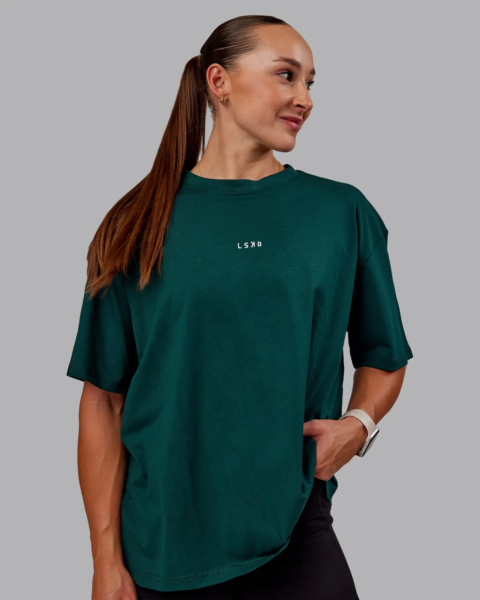 Go-To FLXCotton Oversized Tee - Dark Moss-White sold by LSKD