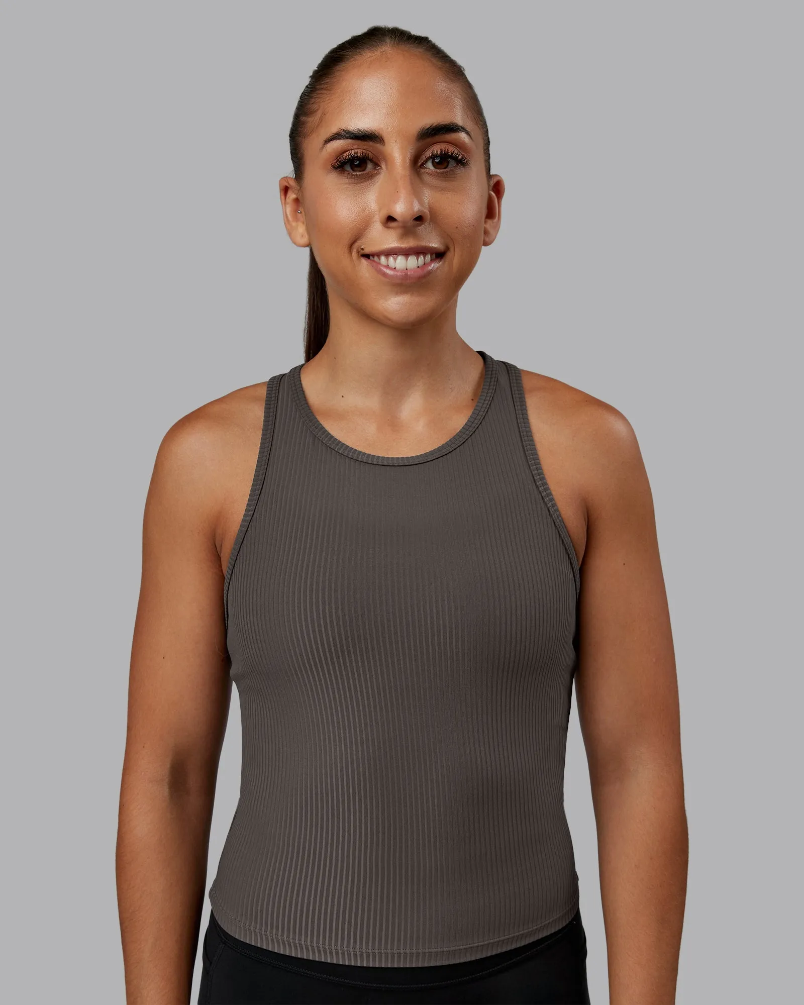 Push High Neck Ribbed Tank - Dark Storm sold by LSKD