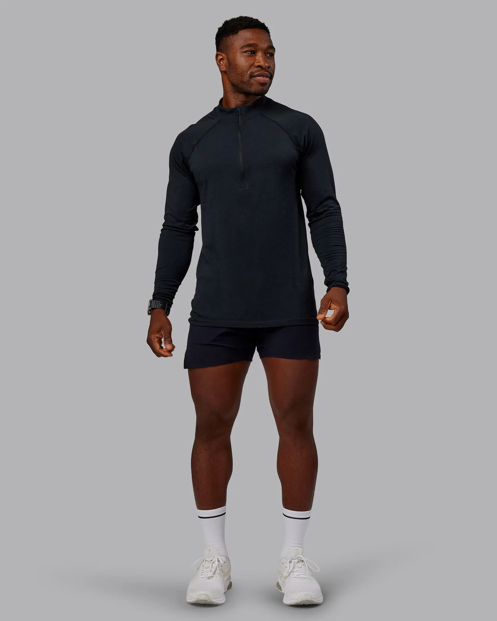 AeroFLX+ Seamless Half Zip Long Sleeve Tee - Black Marl sold by LSKD