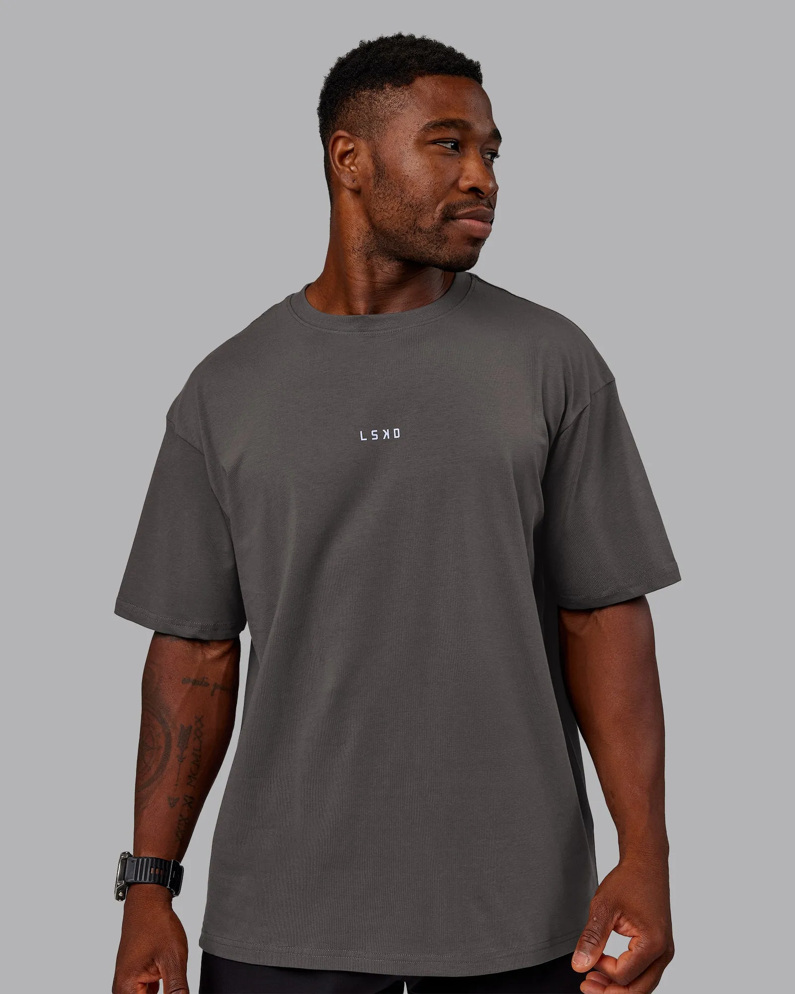 On Repeat FLXCotton Oversized Tee - Dark Storm-Sweet Lavender sold by LSKD product image thumbnail 4