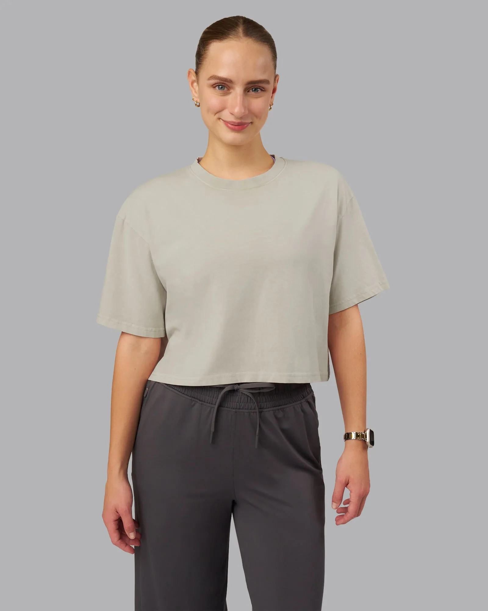 Heart Washed FLXCotton Cropped Tee - Washed Shale Beige-White sold by LSKD