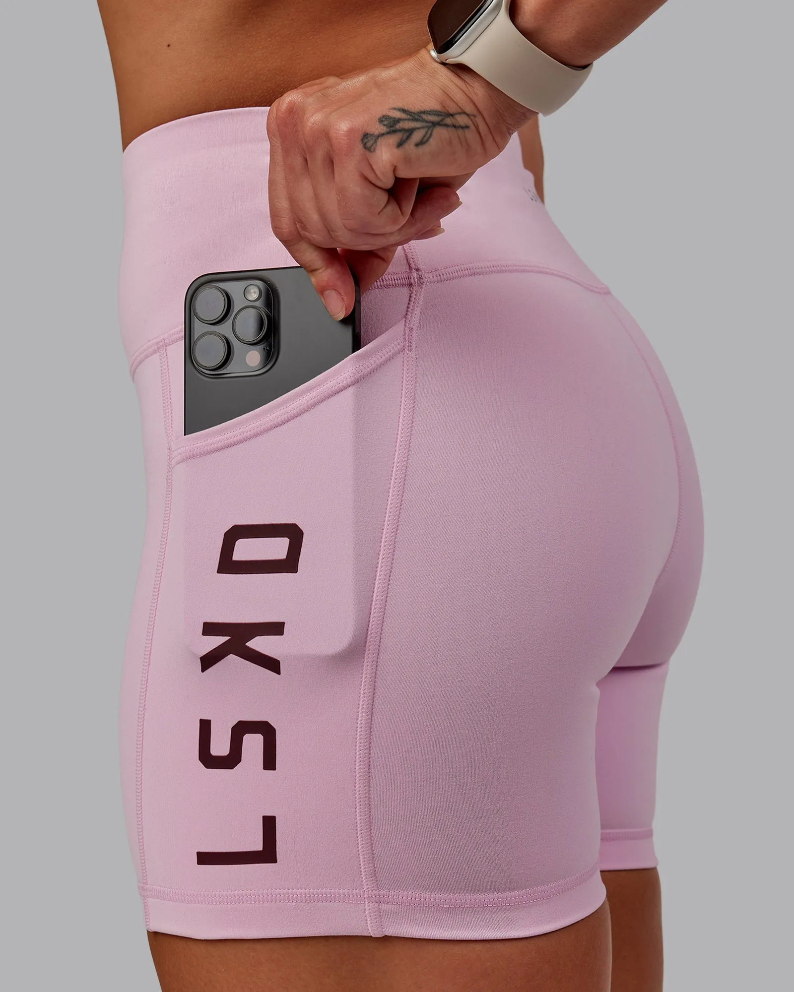 Rep Ultra High-Rise 4" Short Pockets - Marshmallow-Cherry Lacquer sold by LSKD