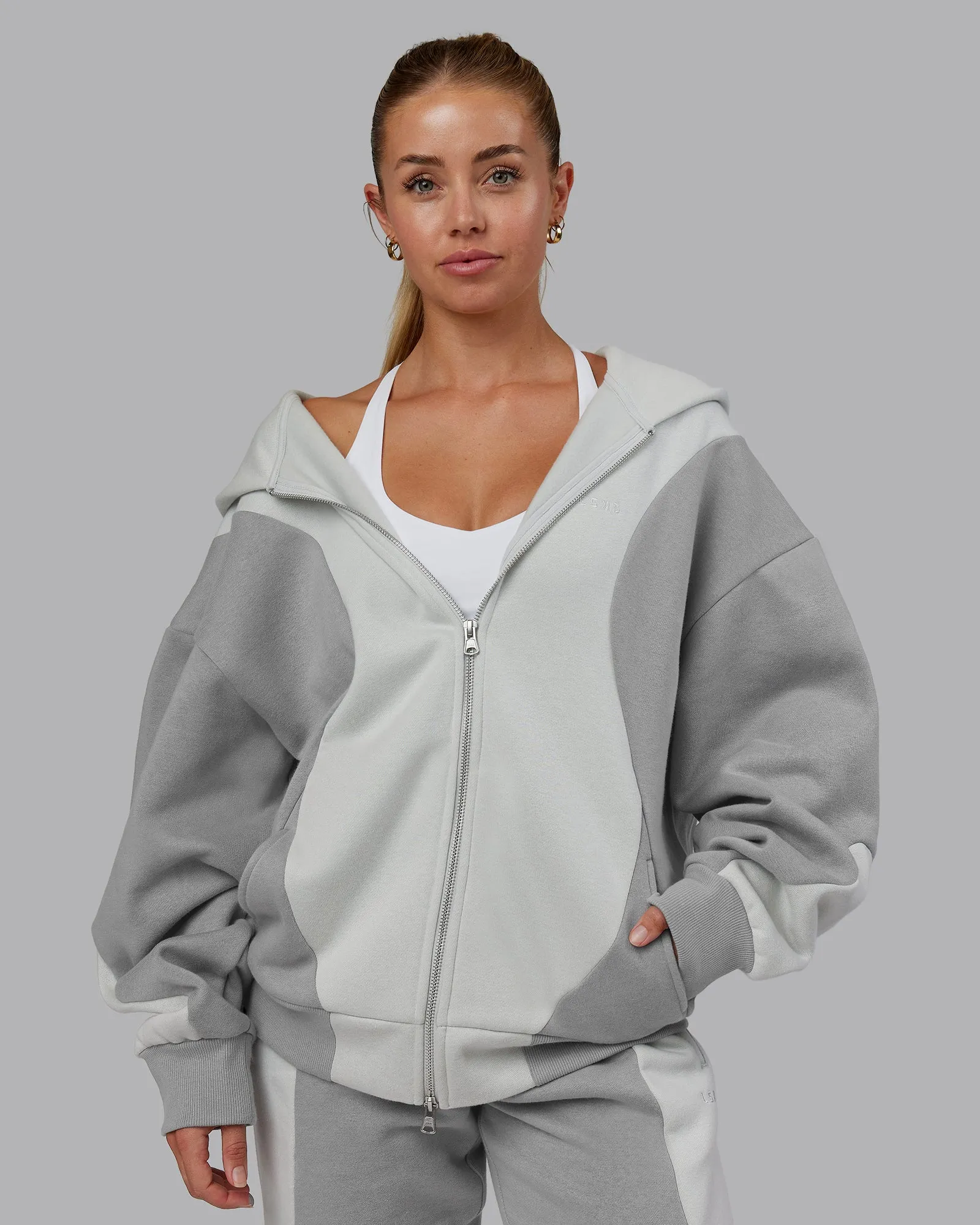 Stream Oversized Panel Zip Hoodie - Circular Grey-Digital Mist sold by LSKD product image thumbnail 3